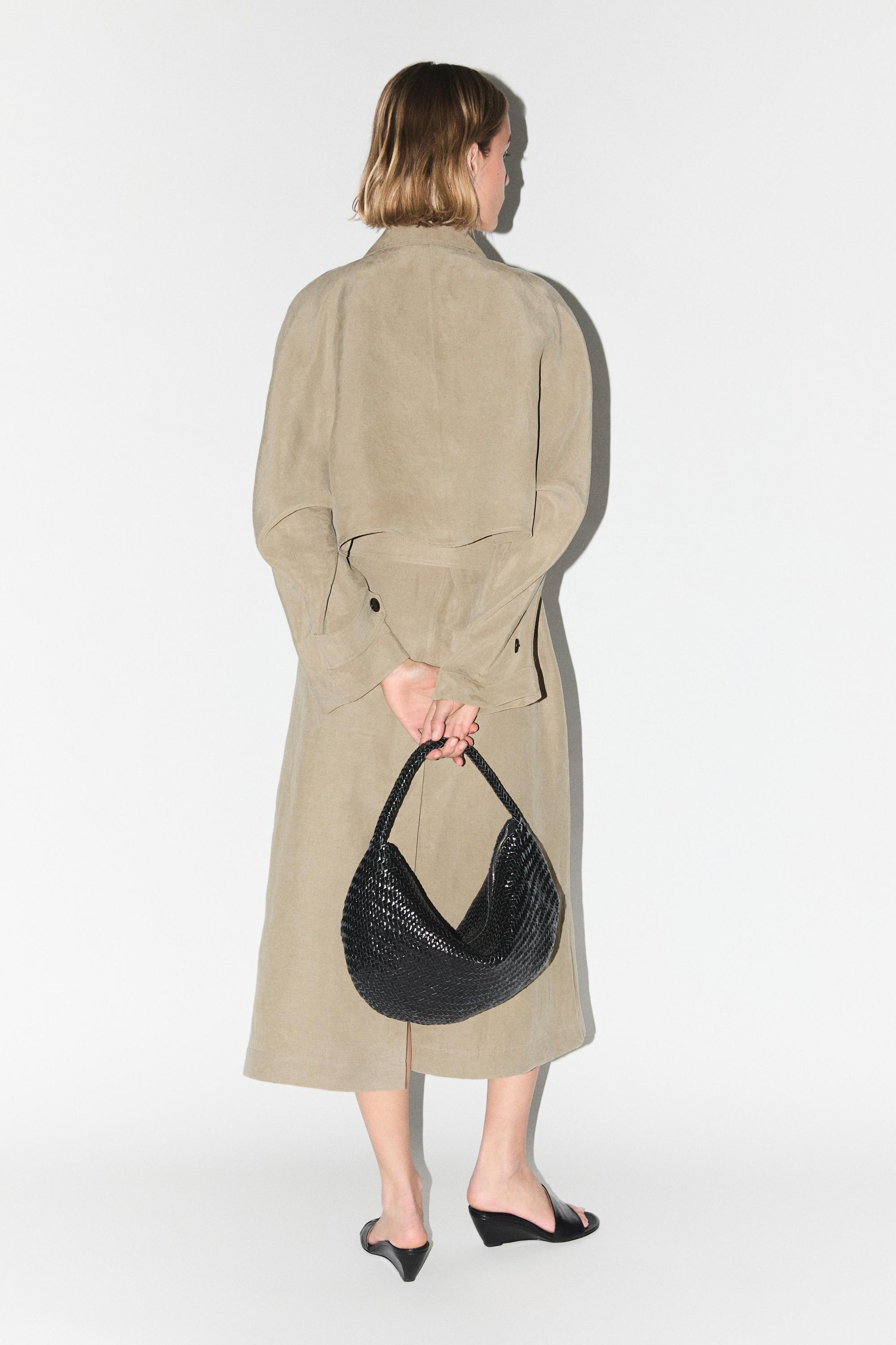 Linen blend trench coat with belt detail — SAND BROWN