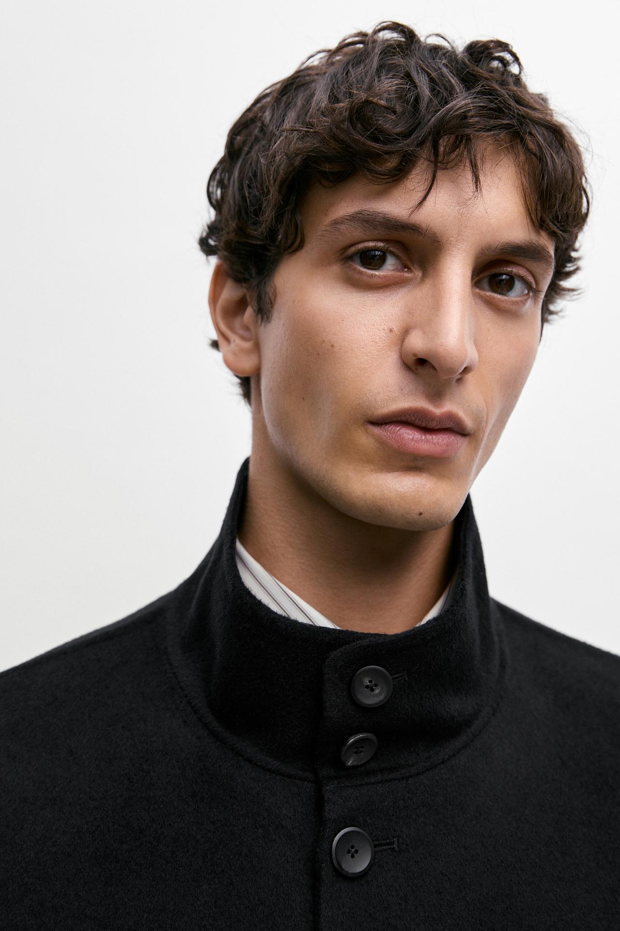 High neck wool blend coat — BLACK