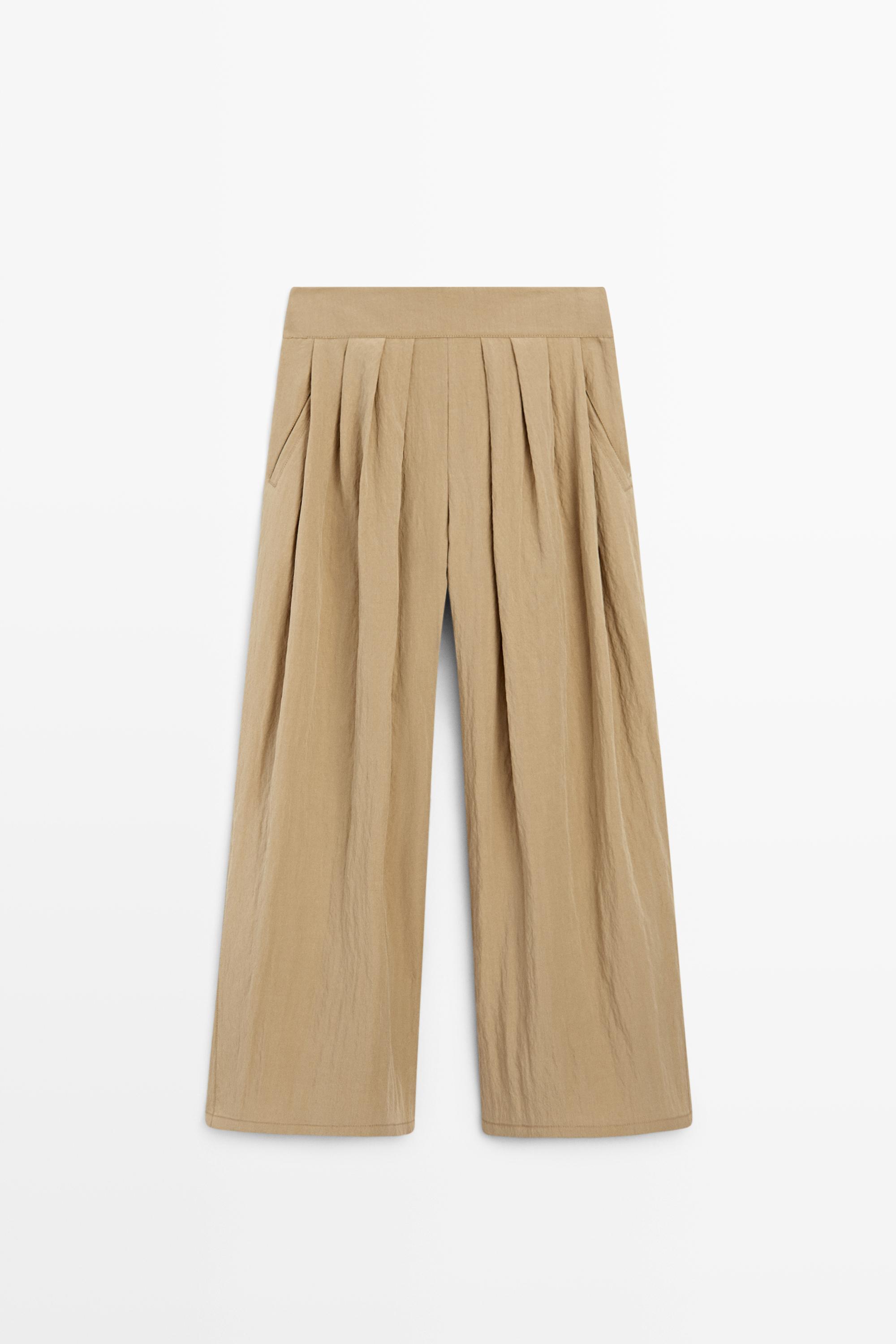 Palazzo trousers with box pleats — CAMEL