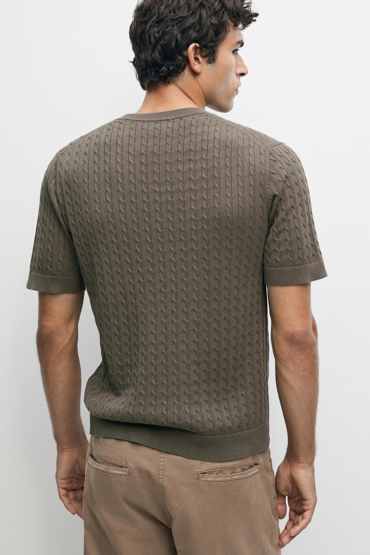 Cable-knit short sleeve sweater — Faded khaki