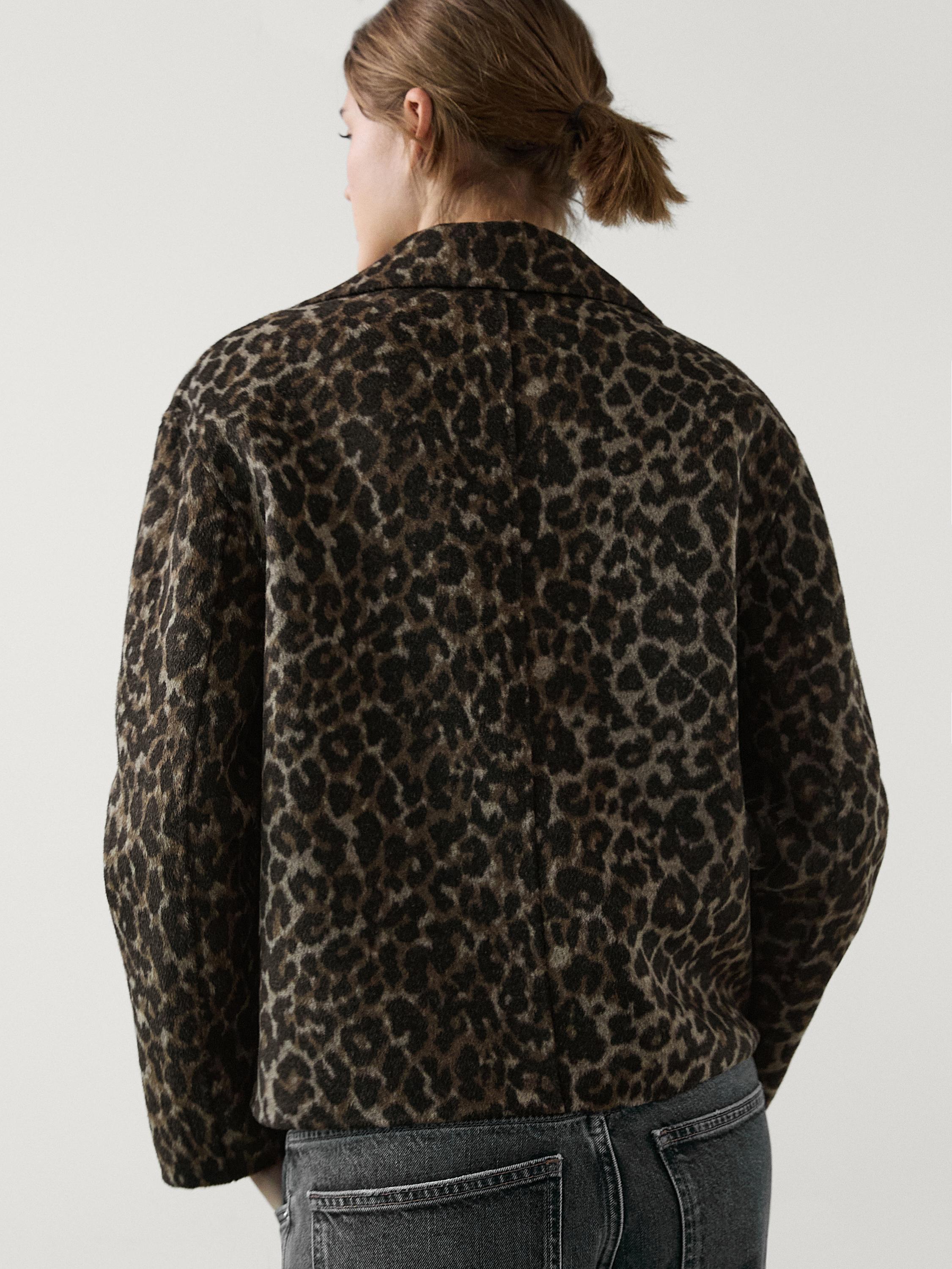Cropped wool blend animal print jacket