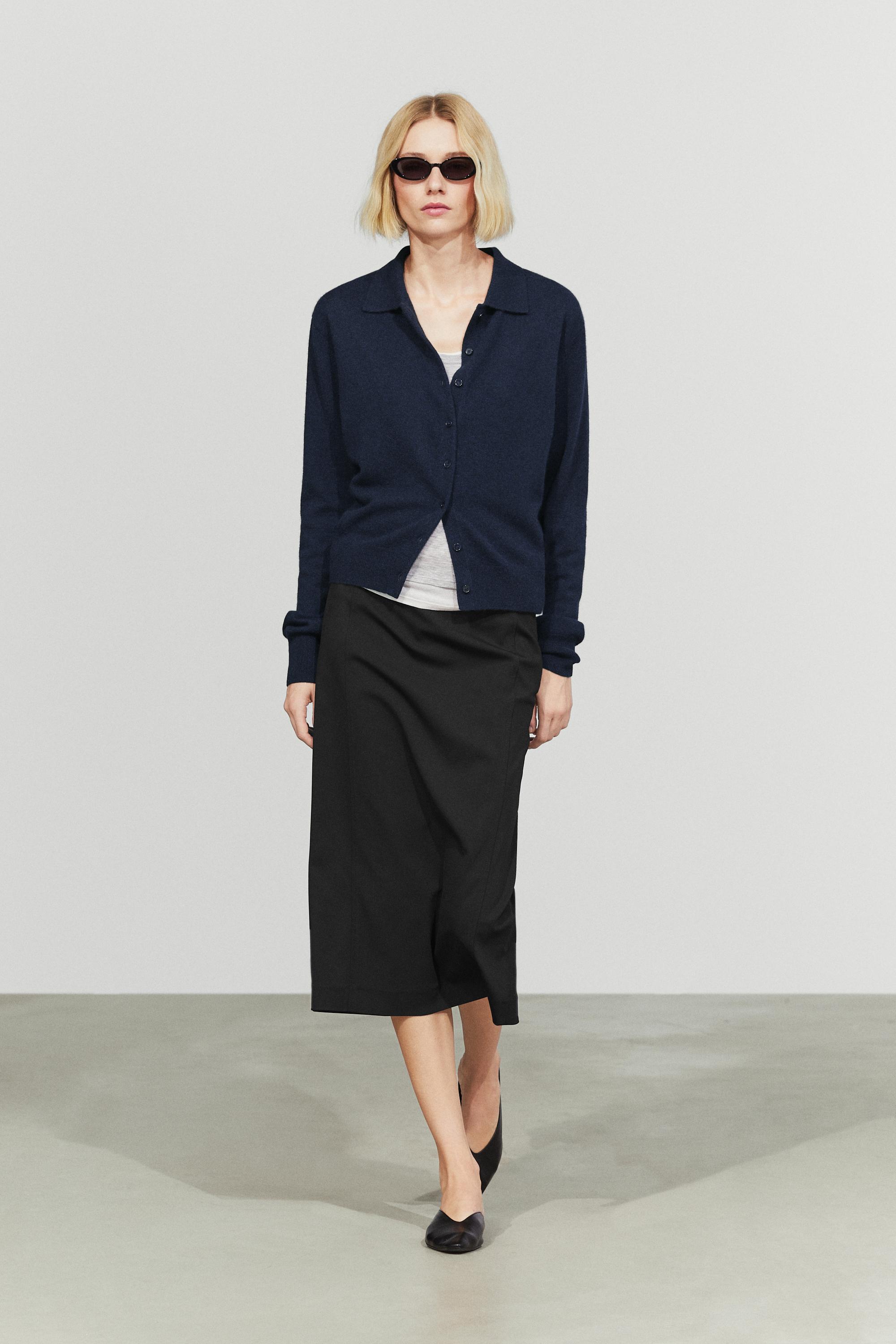 100% cashmere knit polo collar cardigan