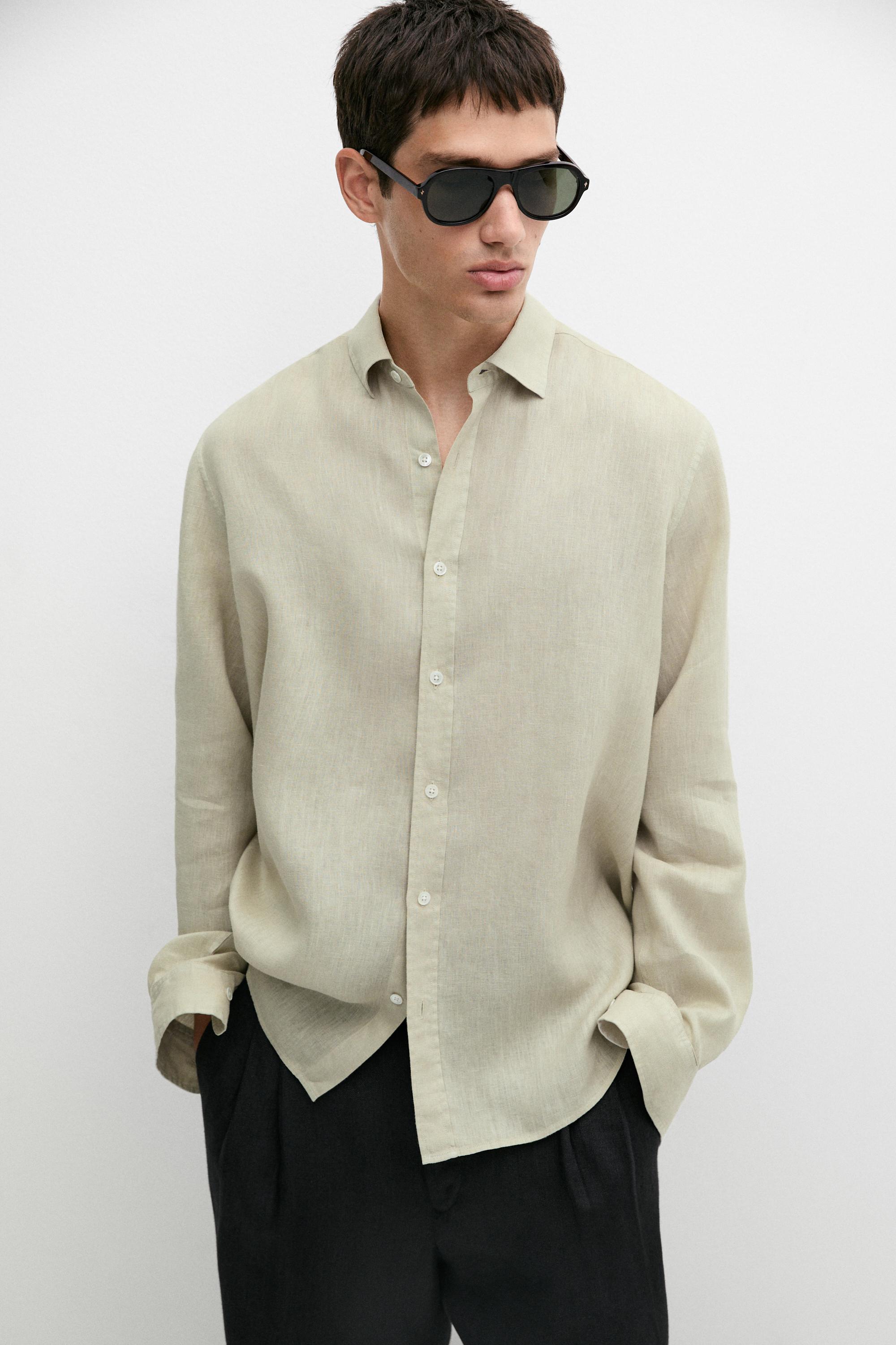 Regular fit 100% extra-fine linen shirt — GREEN