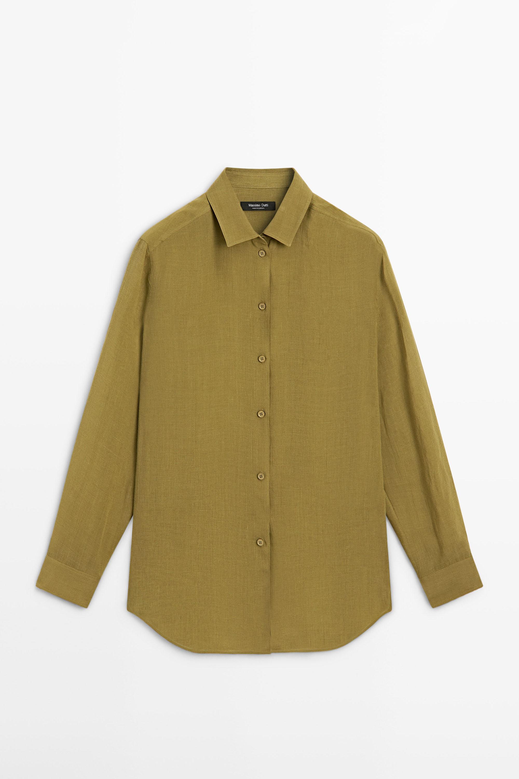 Flowing shirt with shirt collar — GREEN