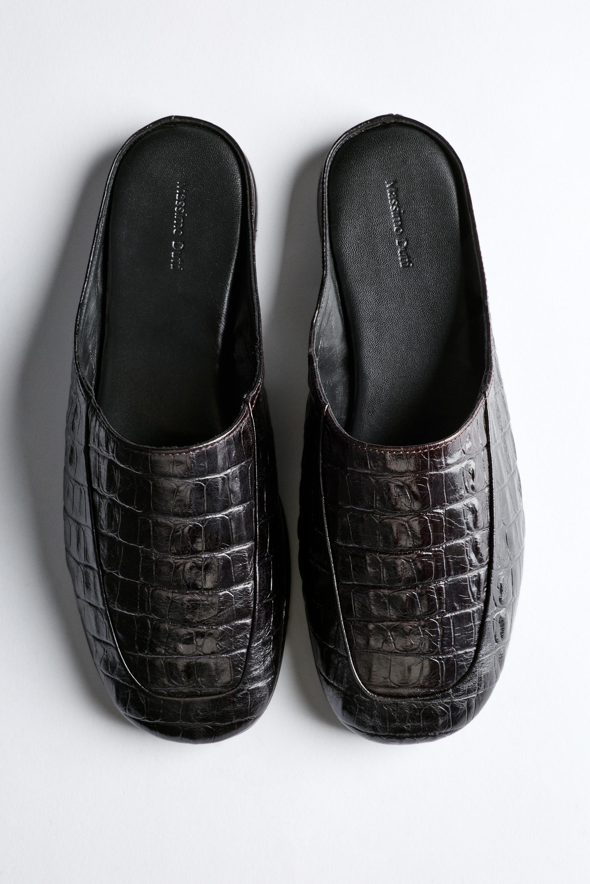 Mock croc leather mules — BROWN