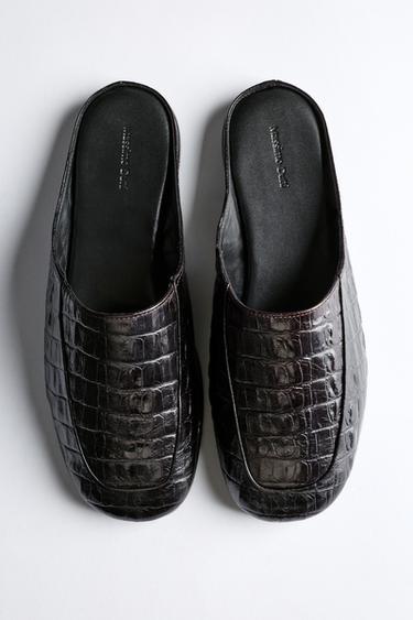 Mock croc leather mules — BROWN 1