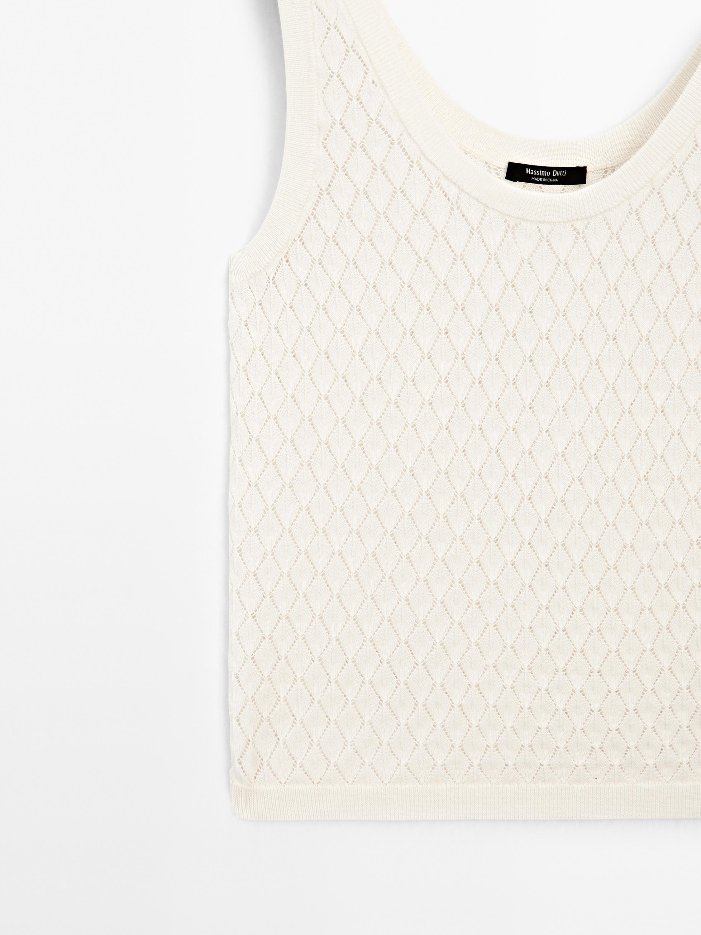 Knit openwork top with straps