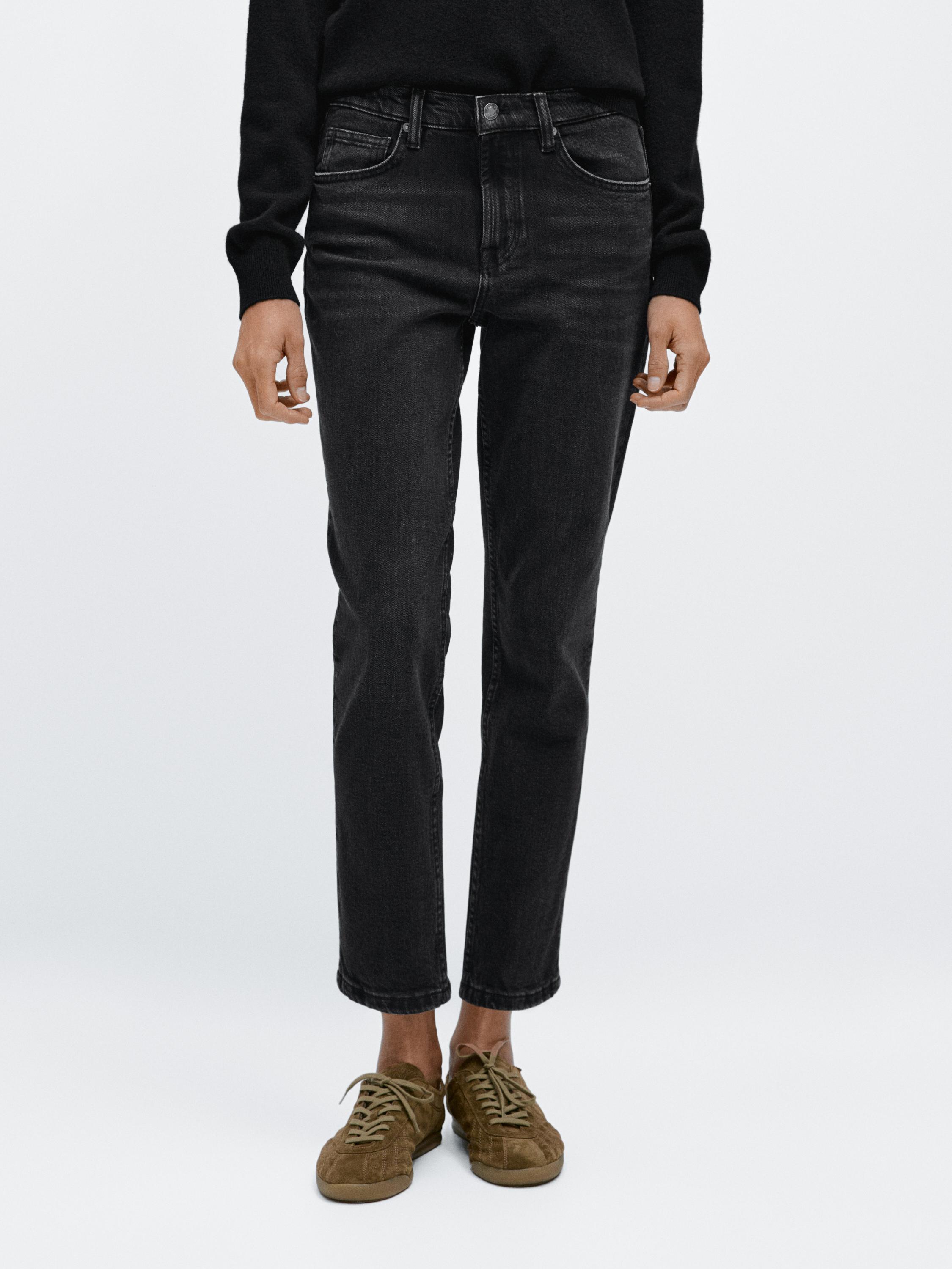 Mid-rise cropped slim fit jeans — BLACK