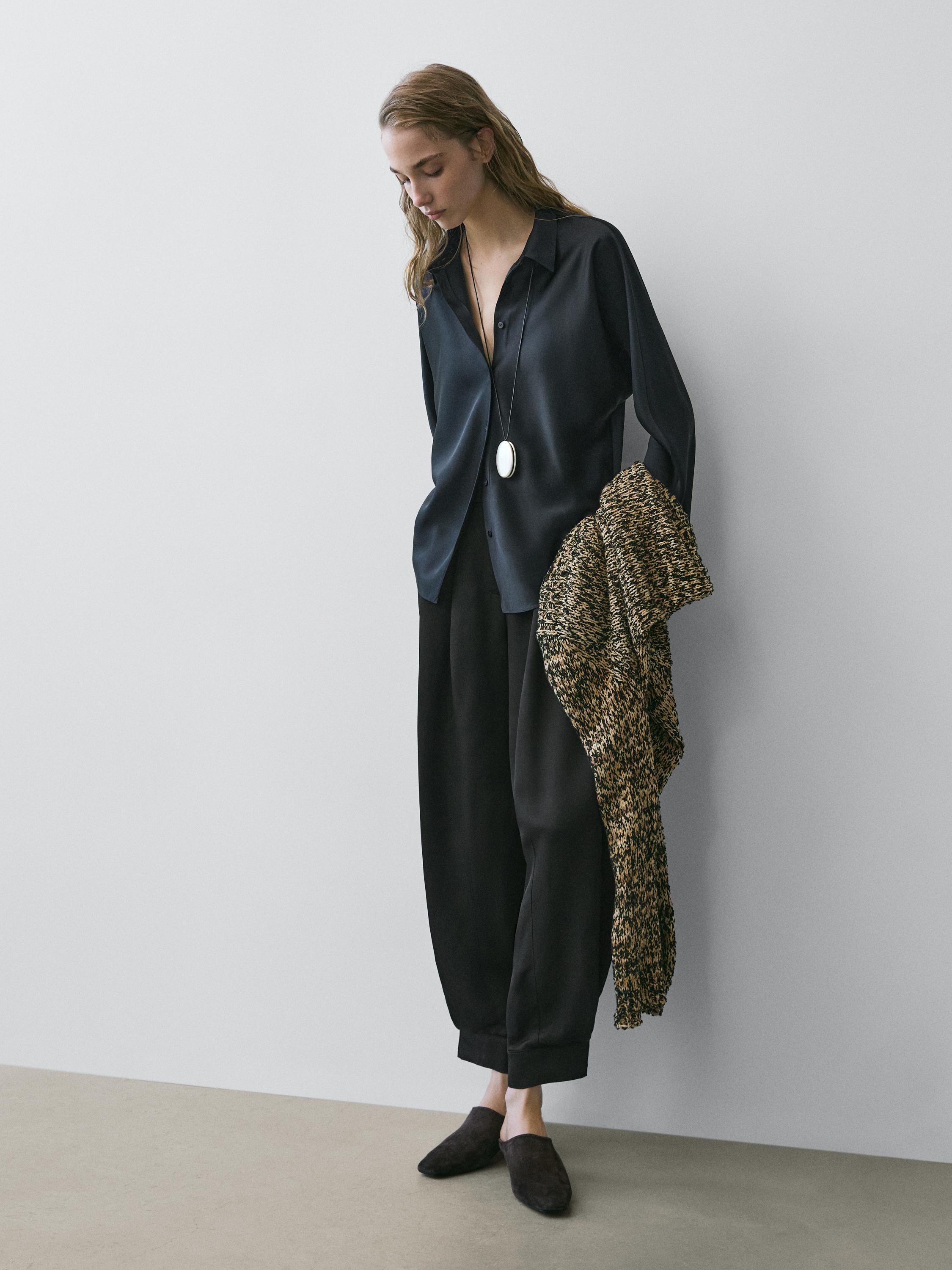 Sarouel trousers in flowing fabric — BLACK