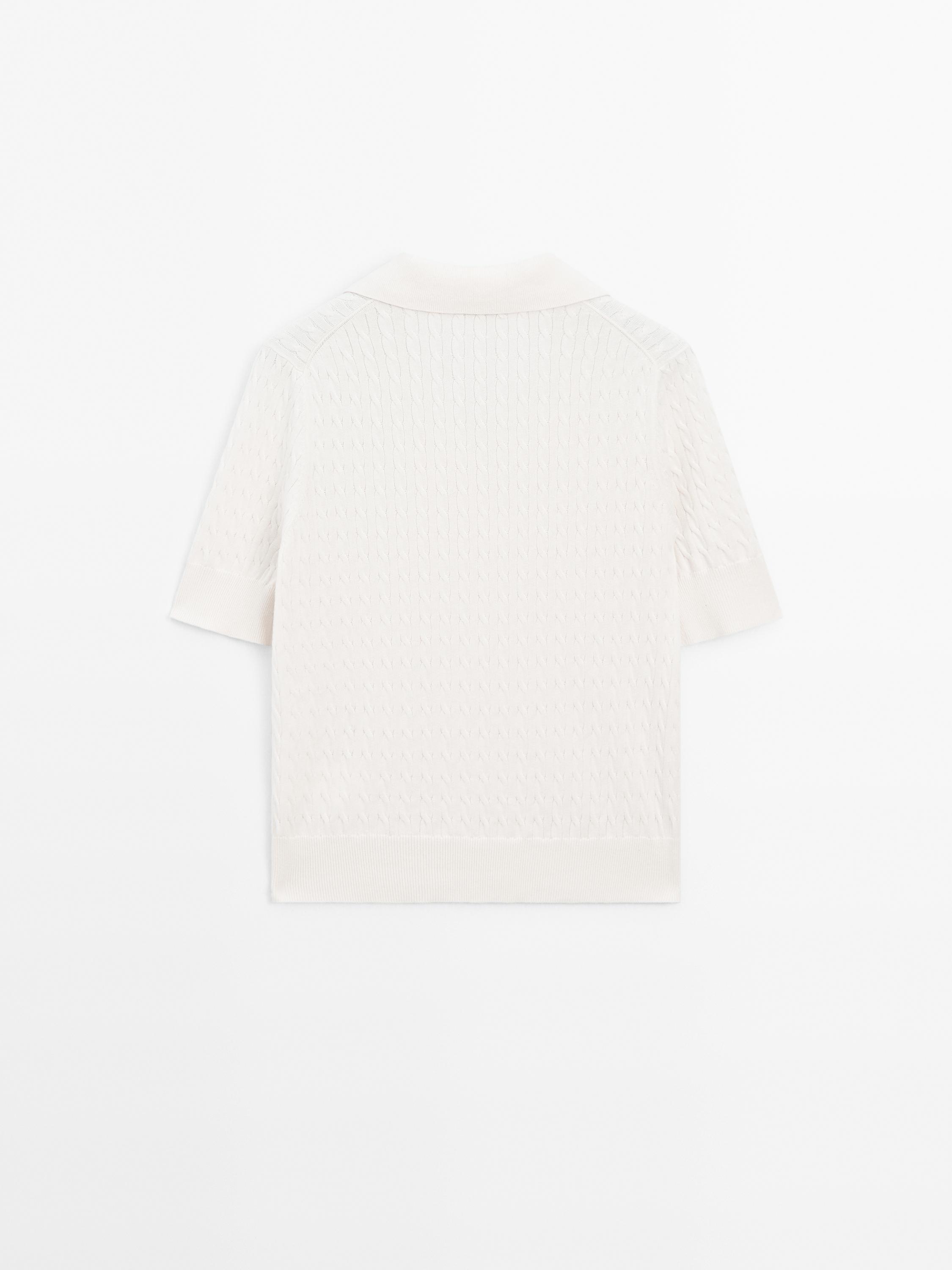 Áo len cổ polo dệt kim 100% cốt-tông