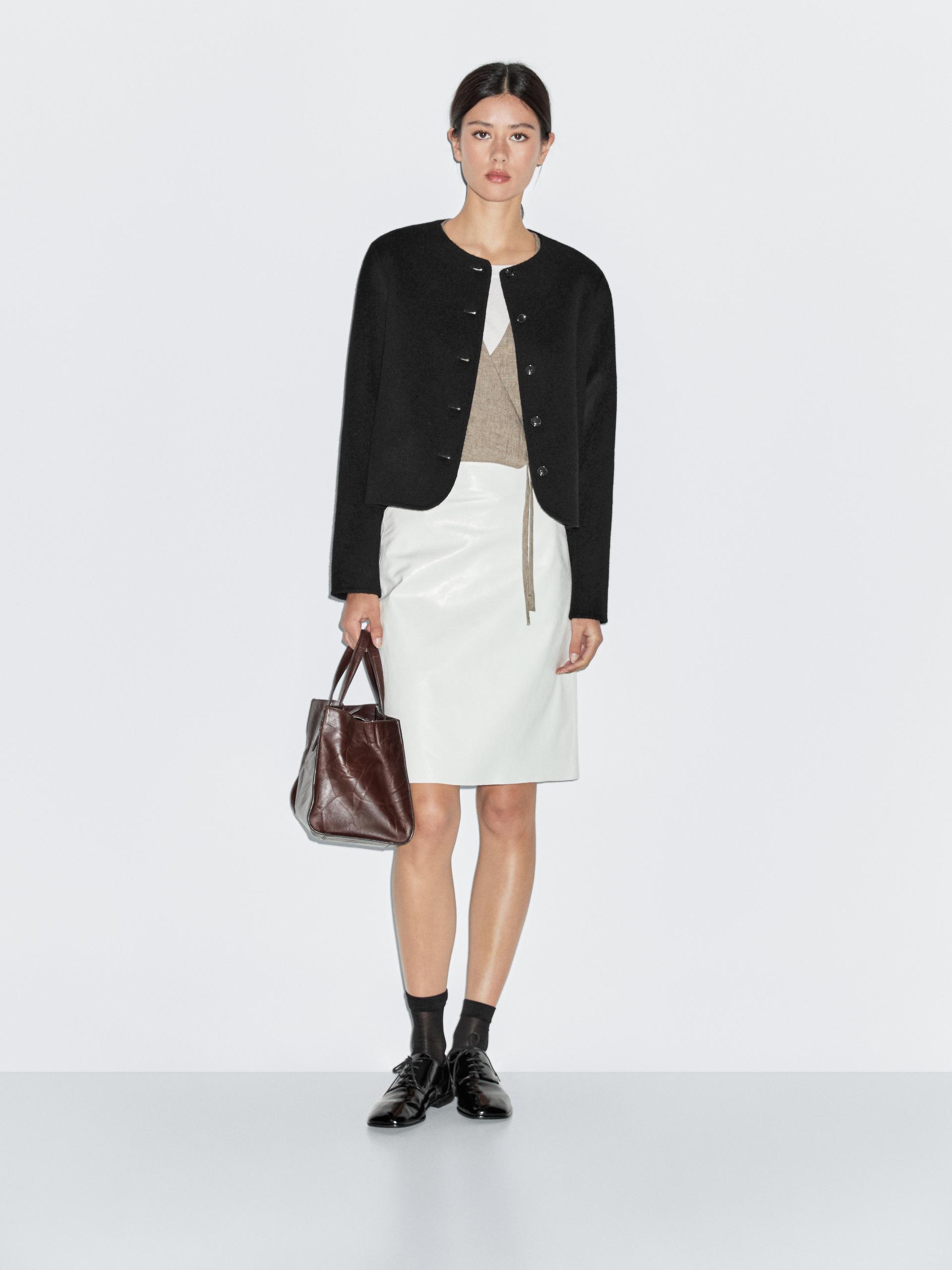 Veste Courte En Laine Mélangée - Noir - M - Massimo Dutti - Femme
