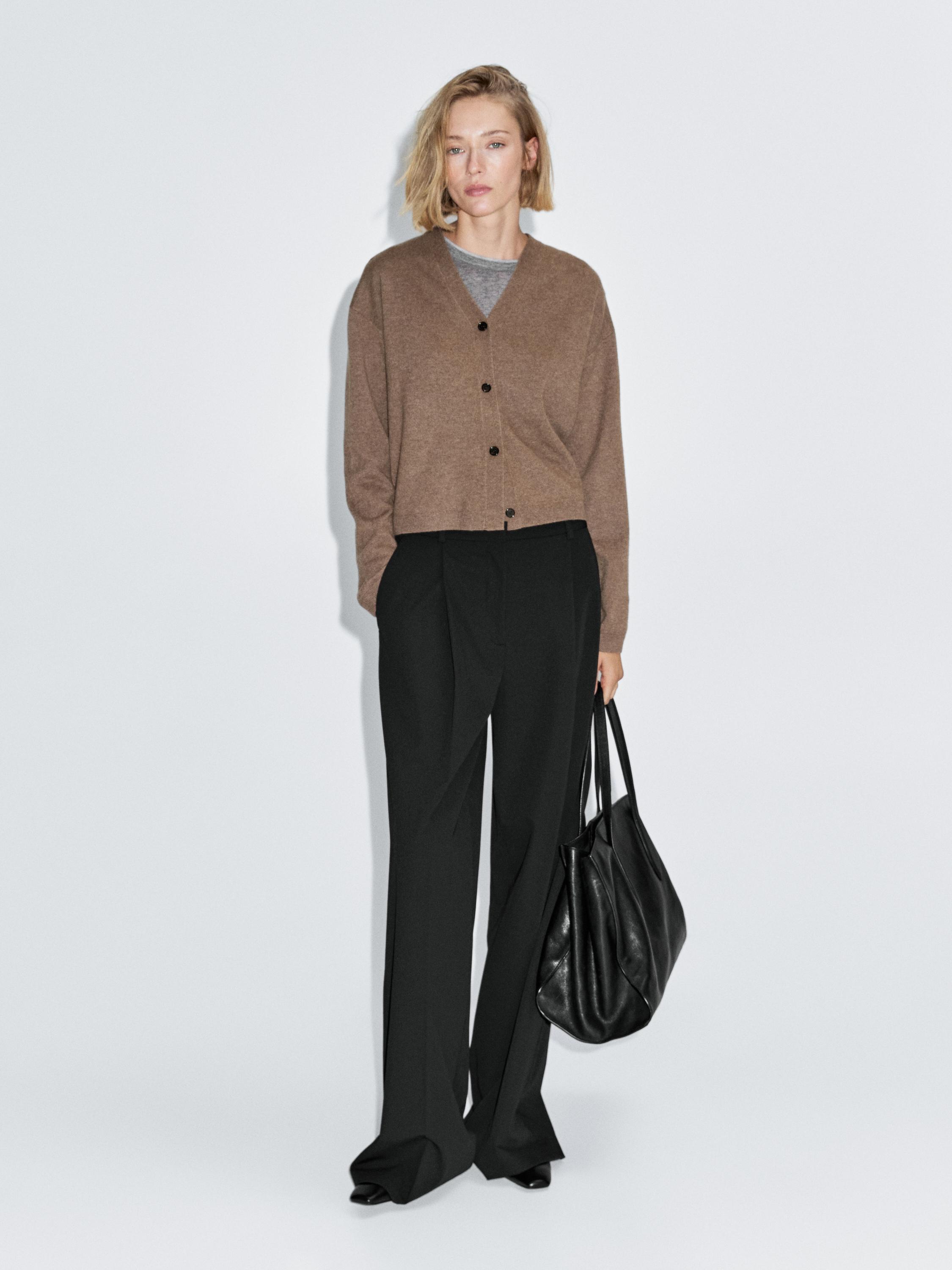 Wool blend V-neck knit cardigan