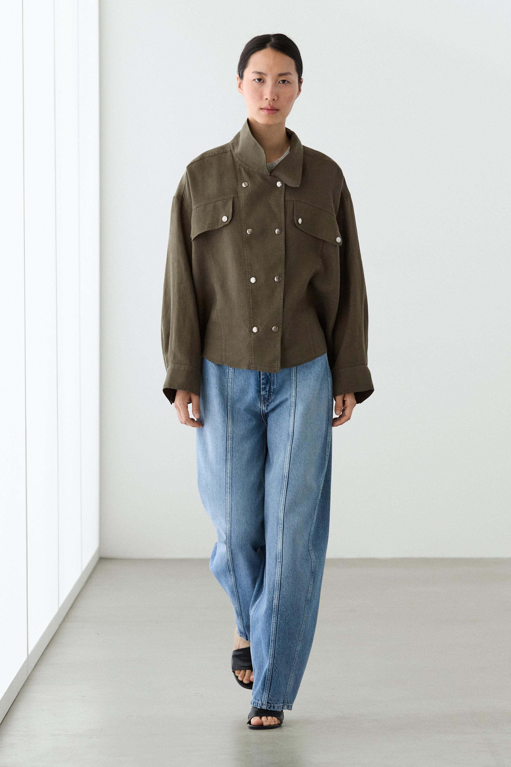 100% linen shirt with snap button detail — GREEN