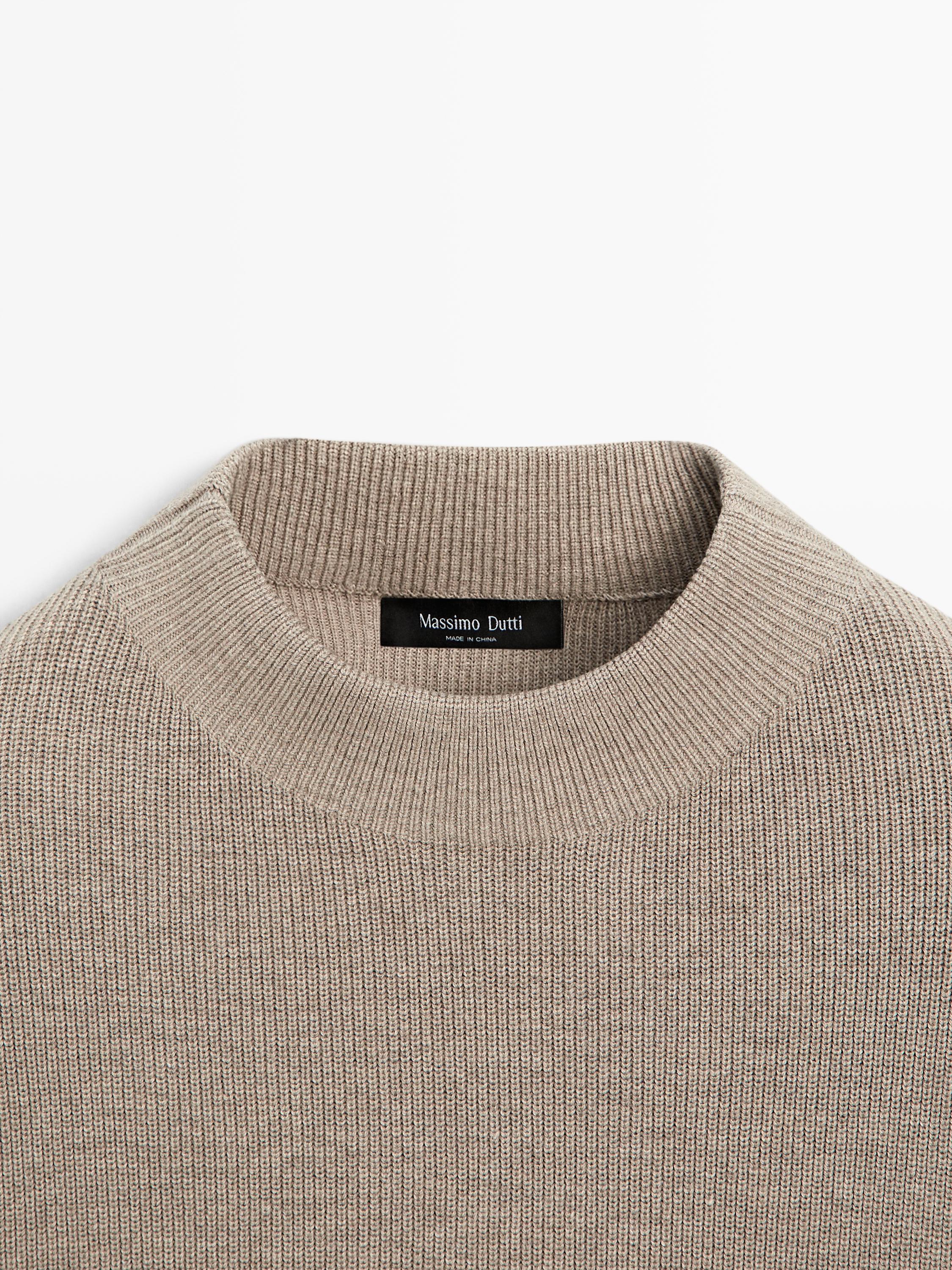 Cotton blend knit sweater with mock turtleneck — MINK