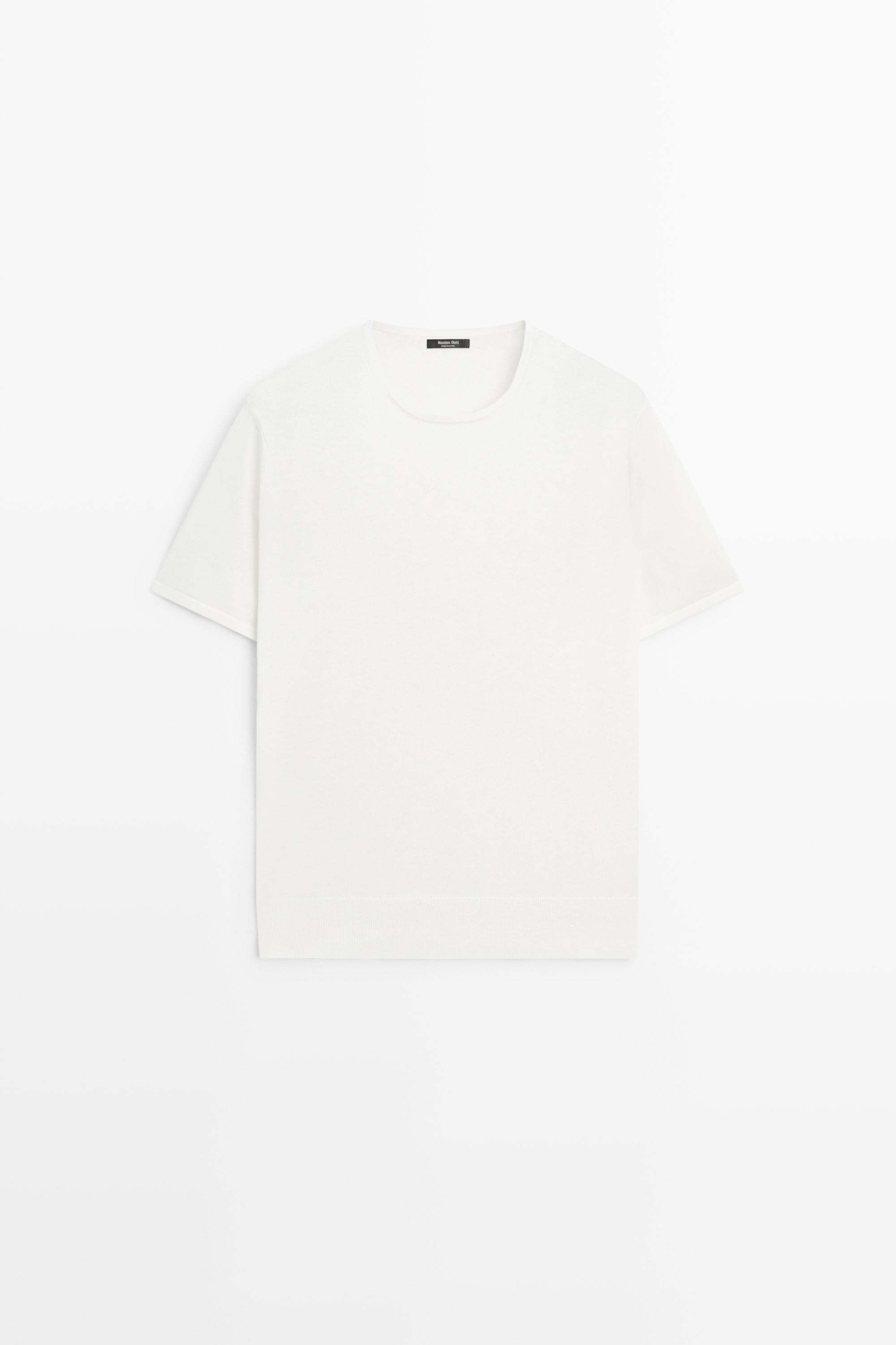 Cotton blend knit short-sleeve sweater — CREAM