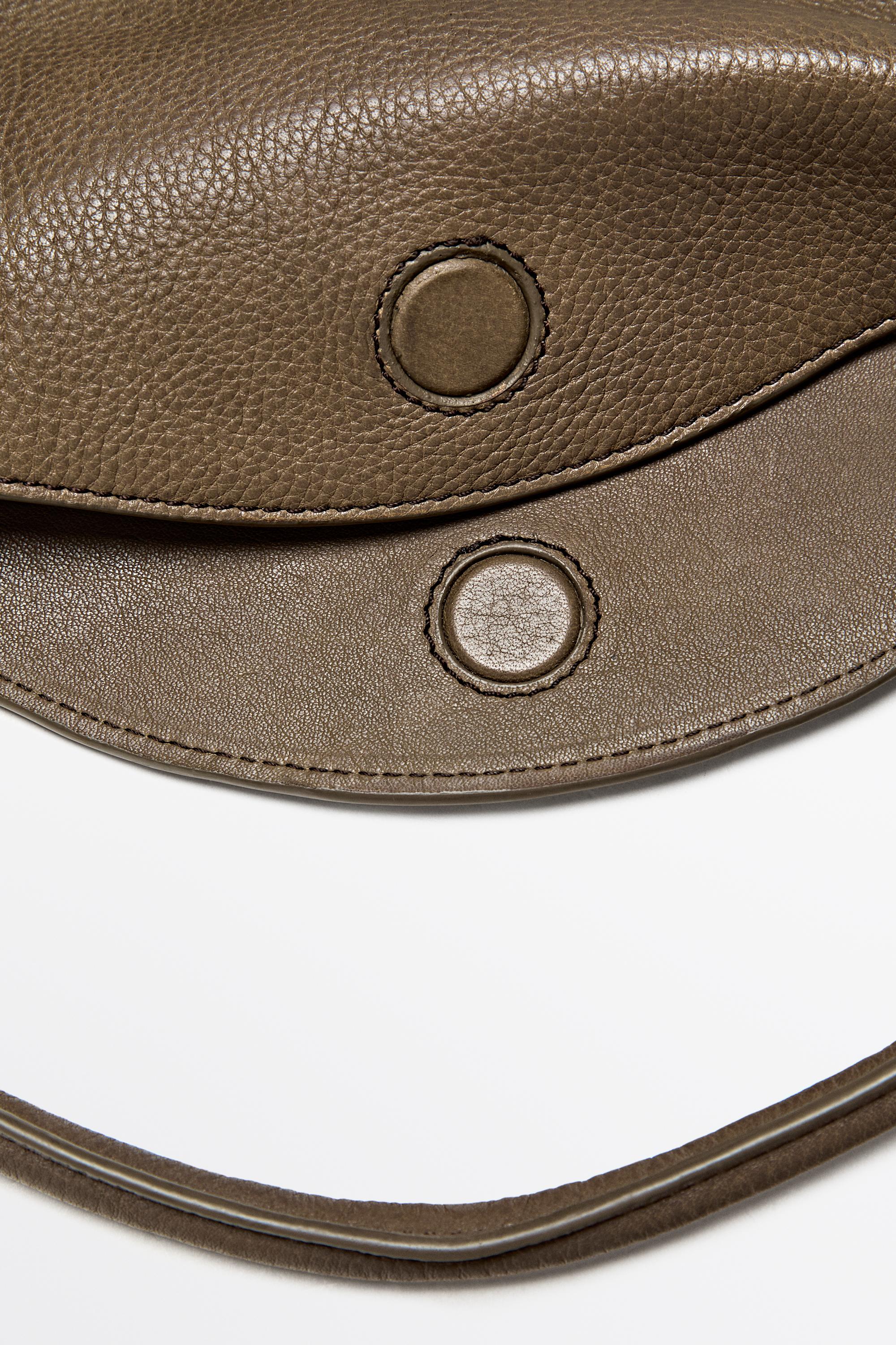 Nappa leather mini slouch bag — KHAKI