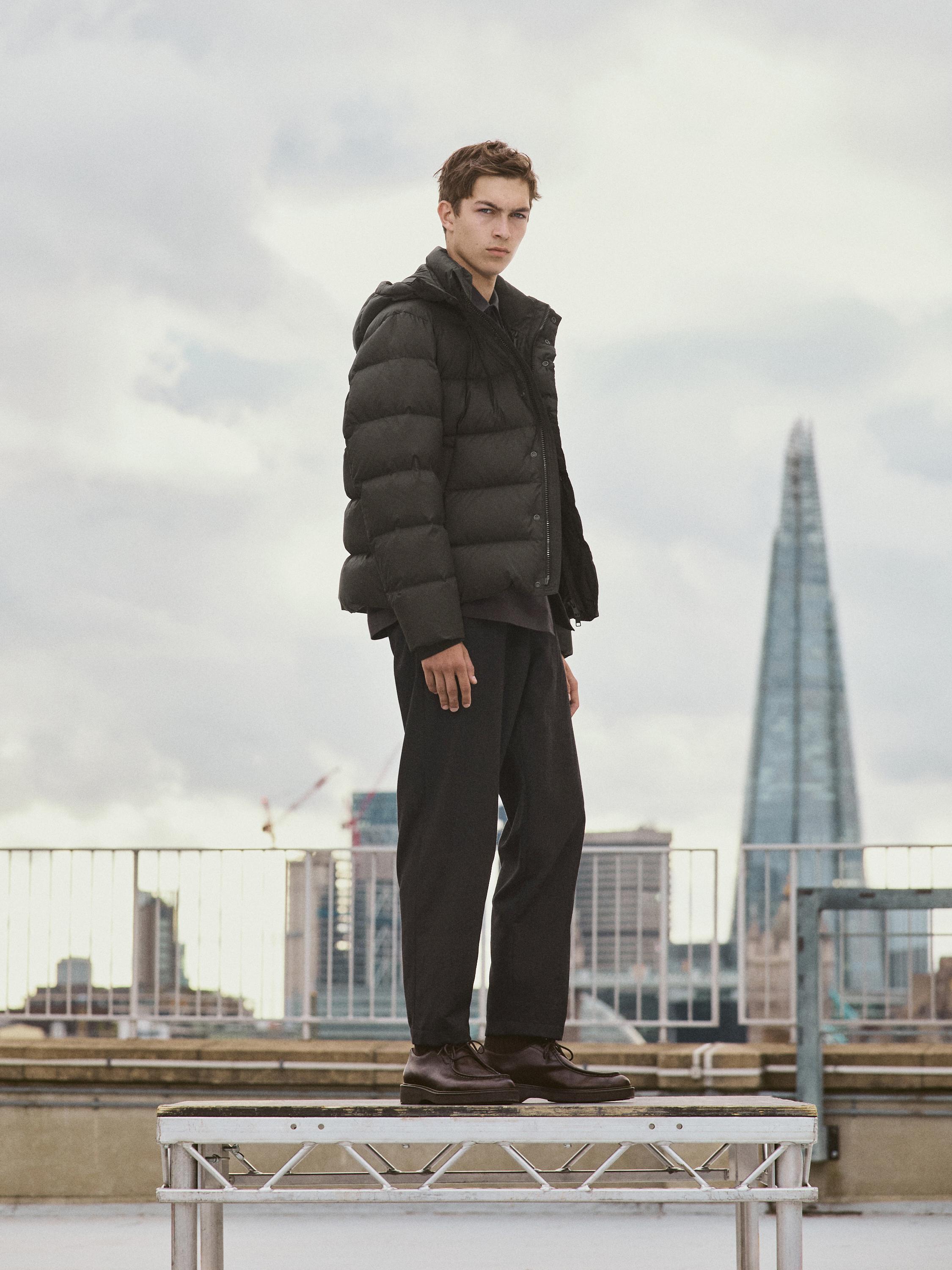 Water-repellent hooded puffer jacket