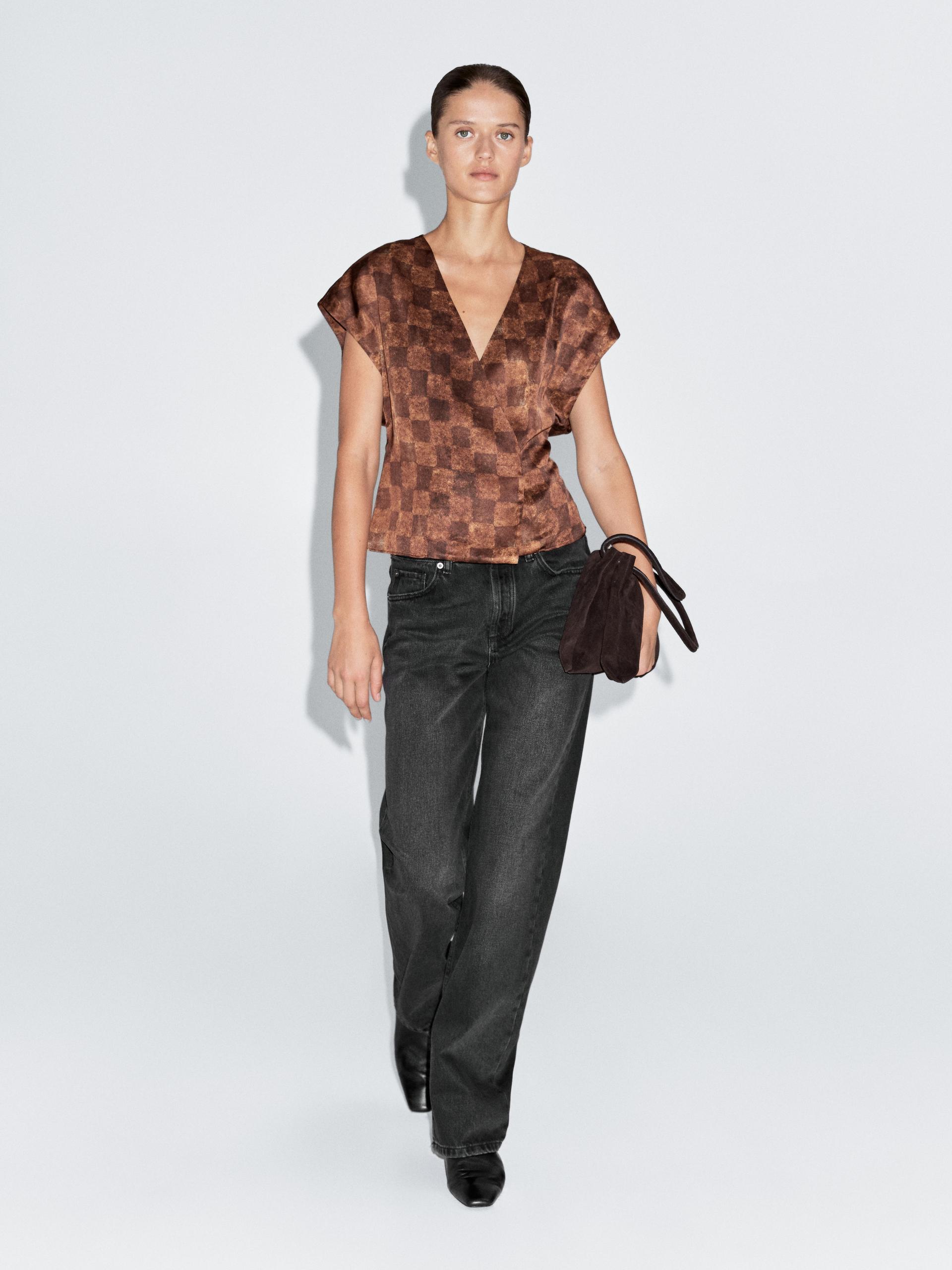 Top Cache-Cœur Effet Satiné - Métallisé - Xs - Massimo Dutti - Femme