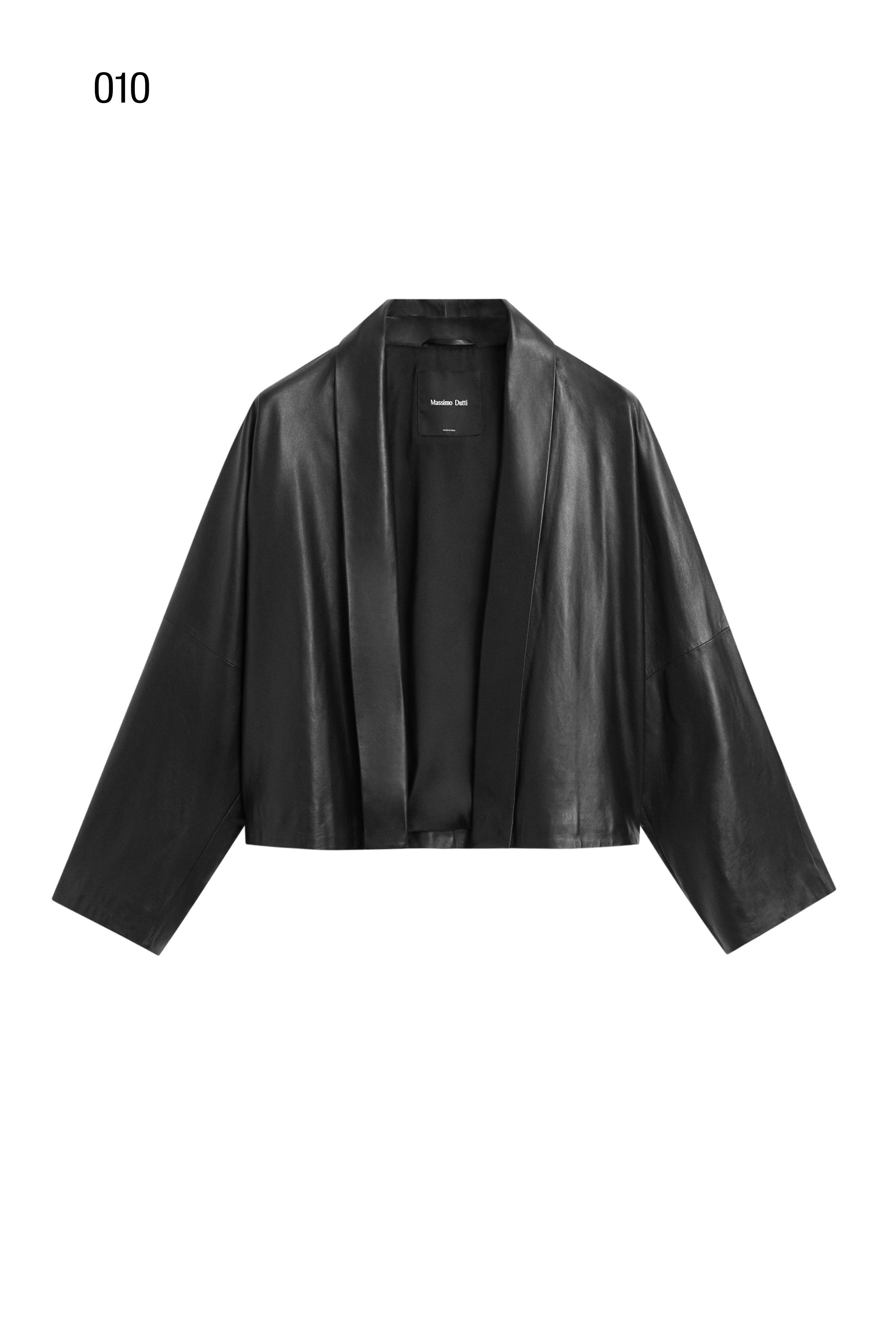 Nappa leather lapel kimono — BLACK