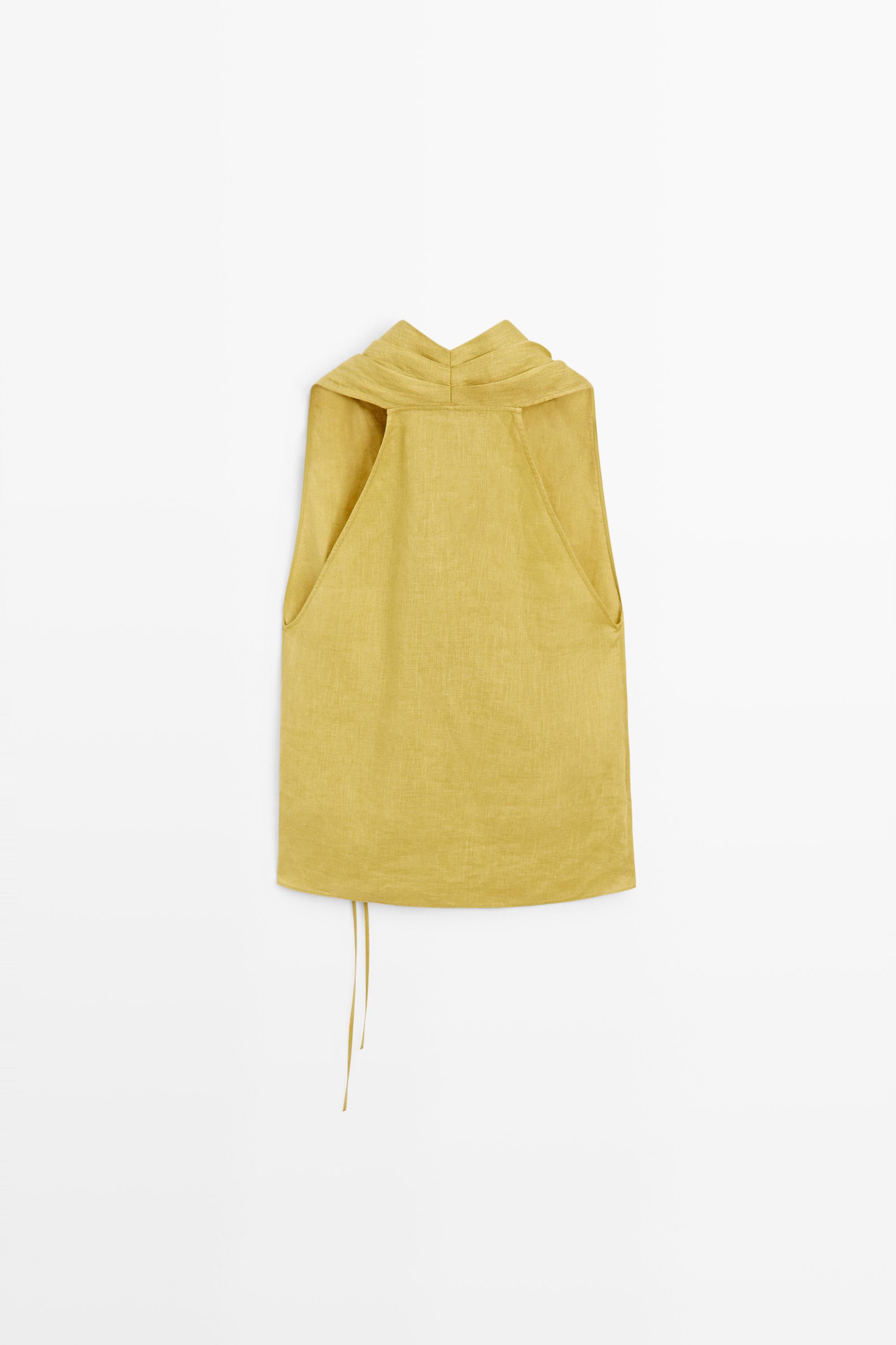 100% linen crossover halter top — LIME