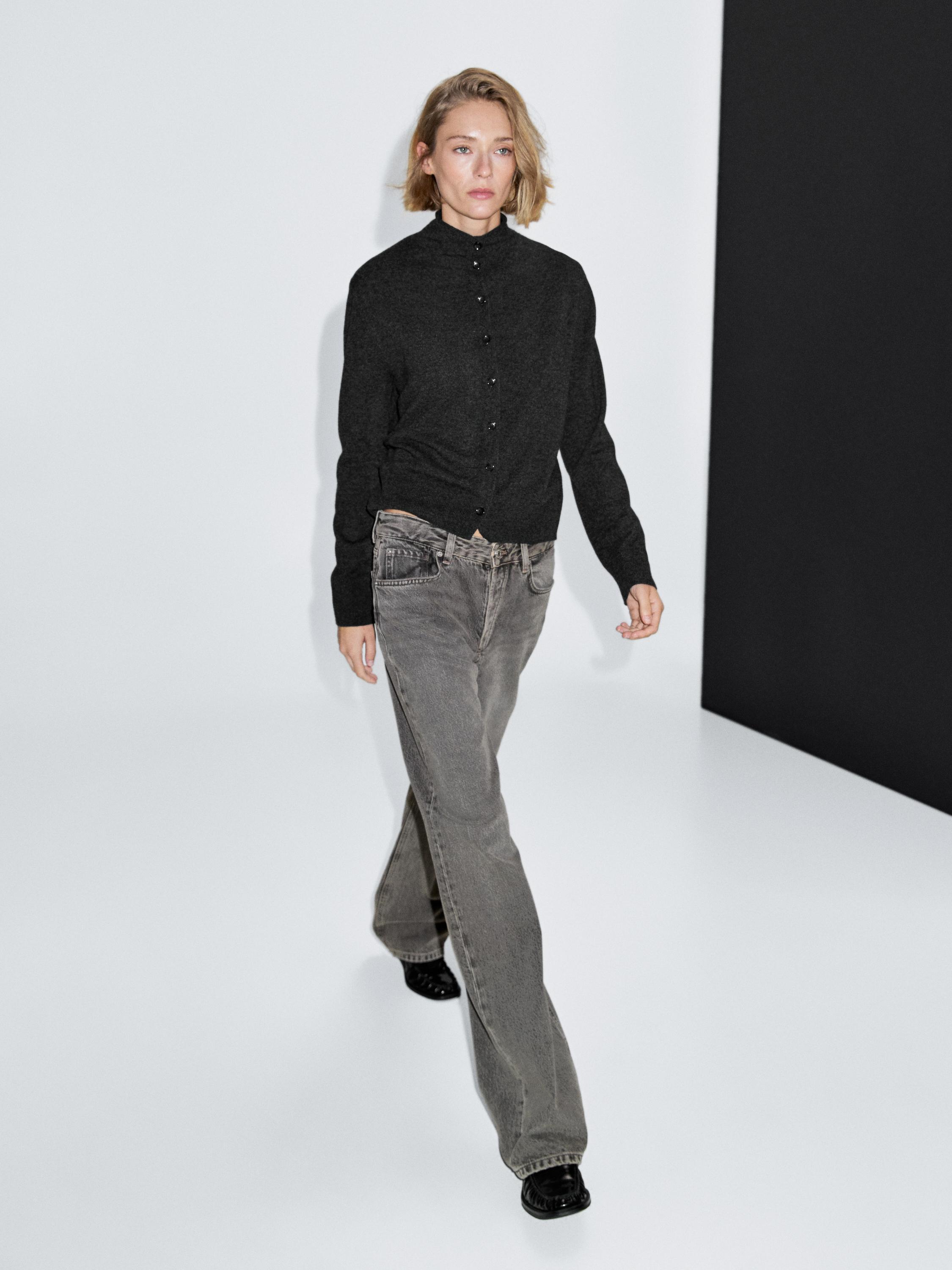 100% wool high neck knit cardigan