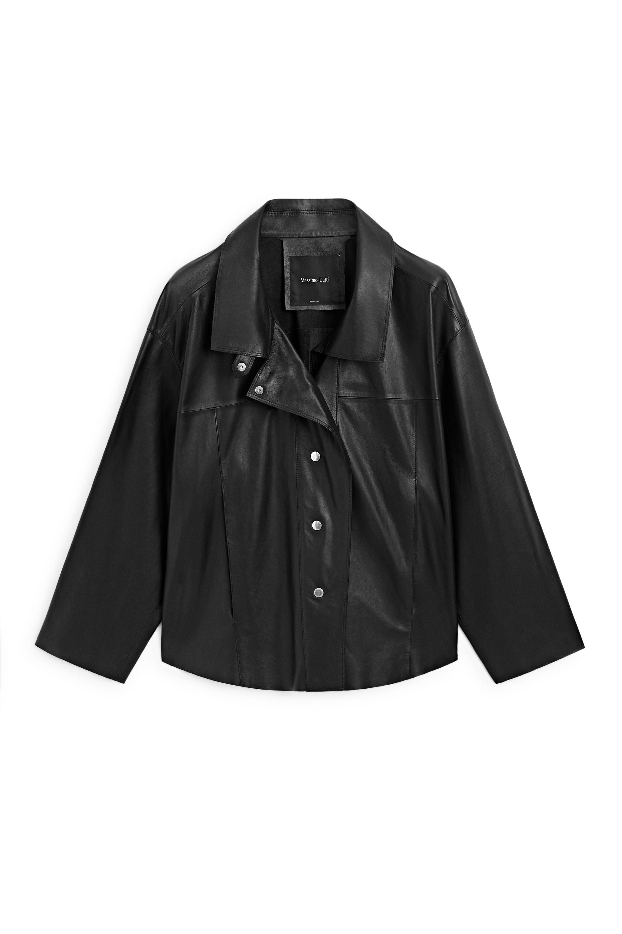 Leather button-detail jacket — BLACK