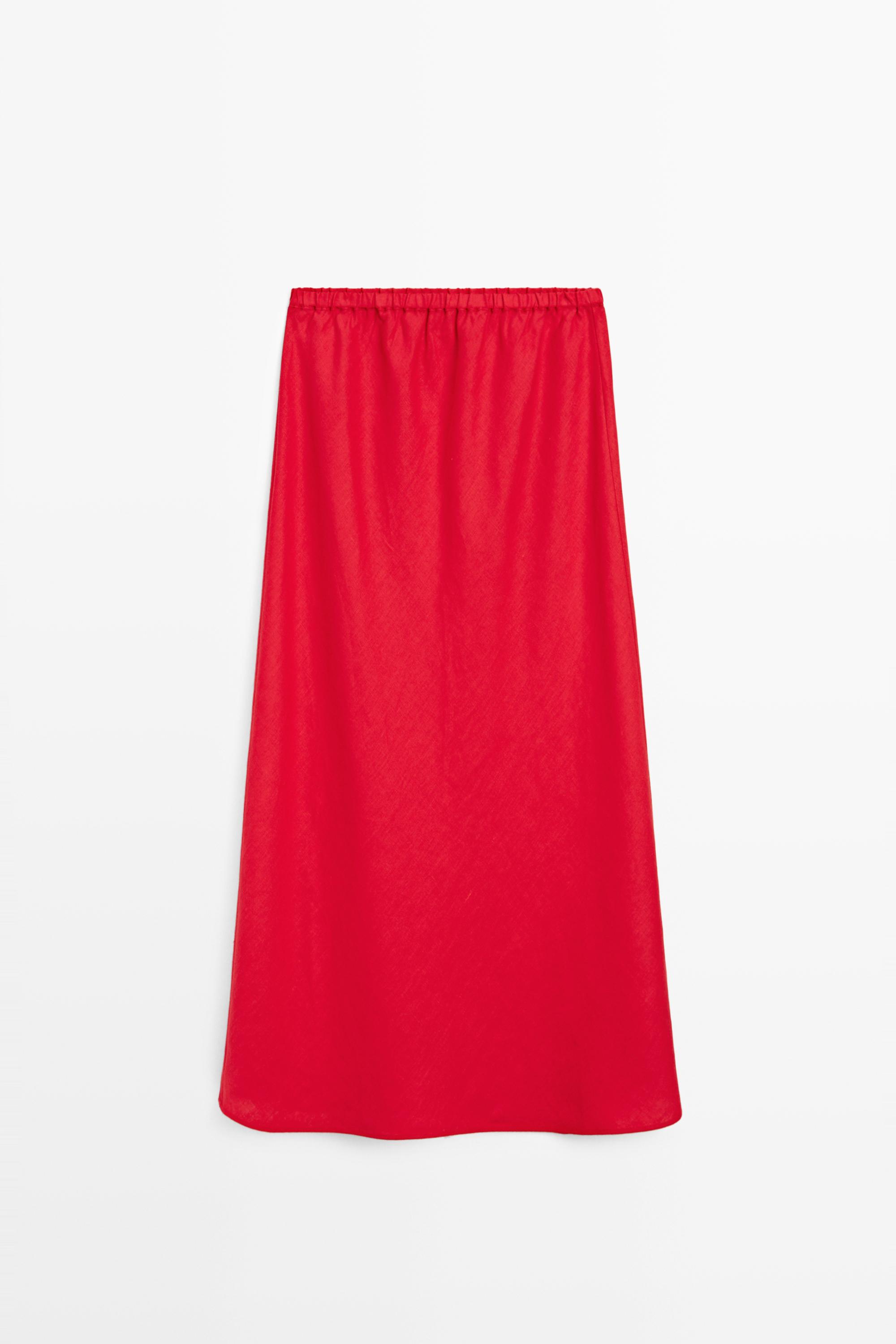100% linen elasticated midi skirt — RED
