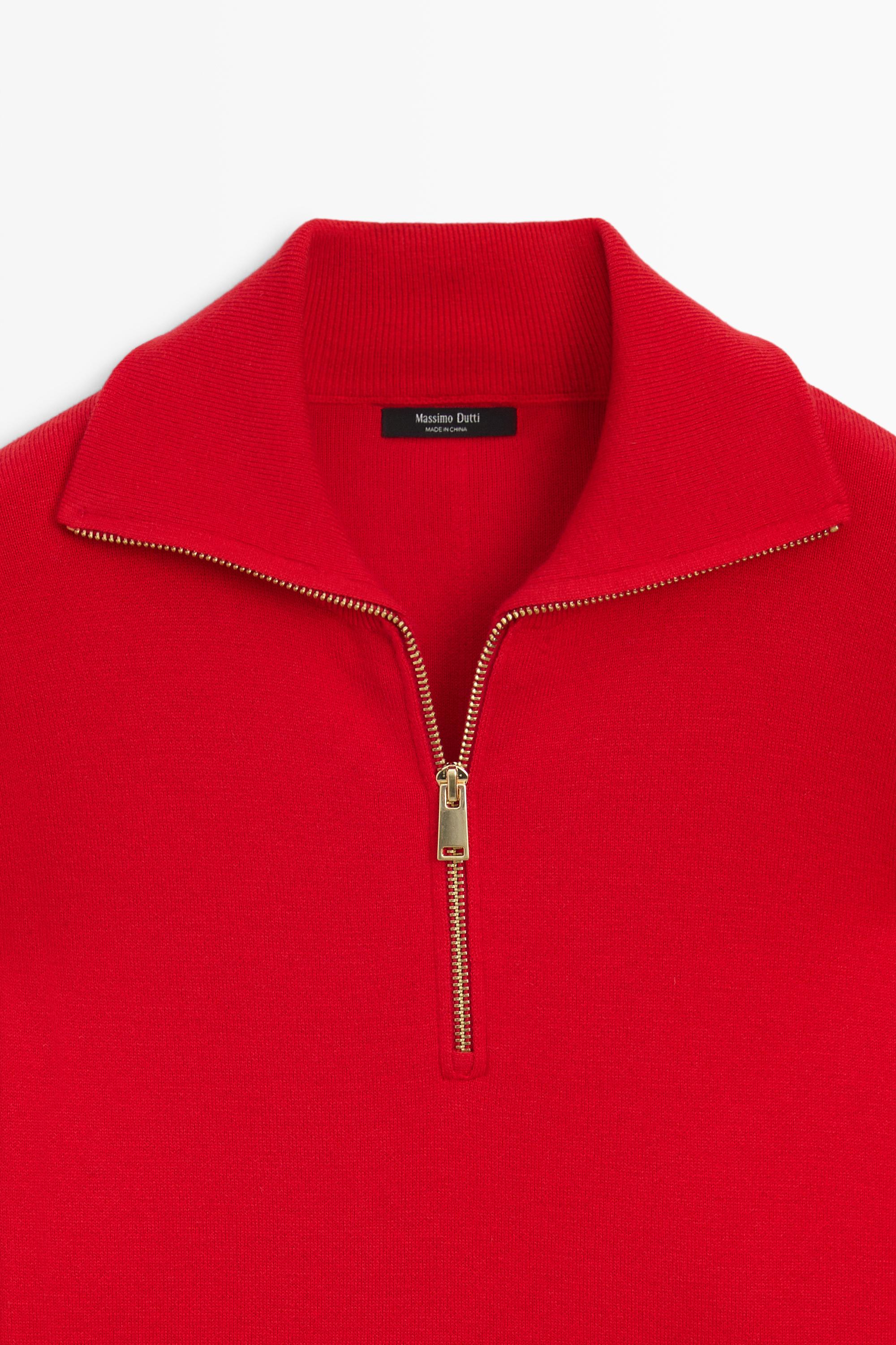 Cotton blend quarter-zip knit polo sweater — RED
