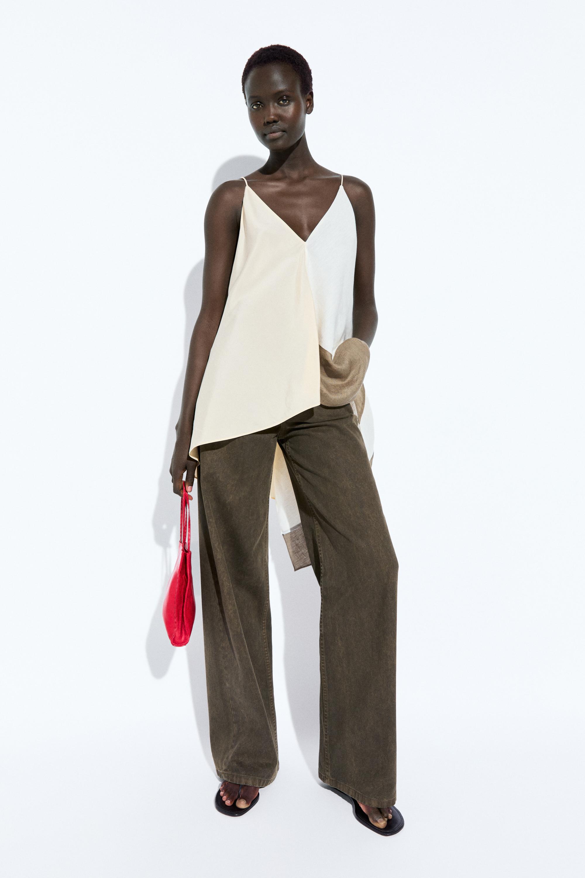 Asymmetric strappy flowing top — CREAM