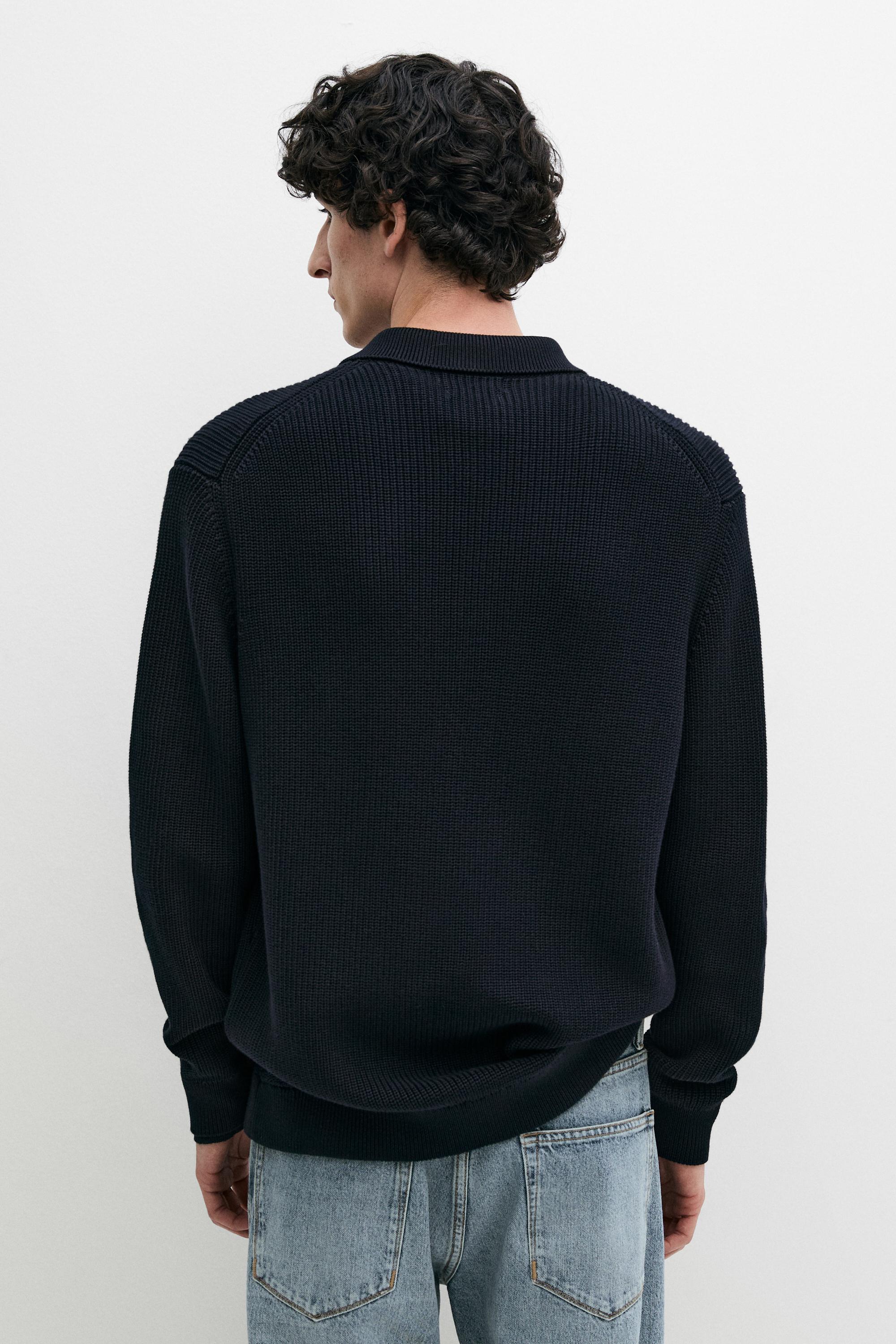 Cotton knit cardigan with pockets — NAVY BLUE