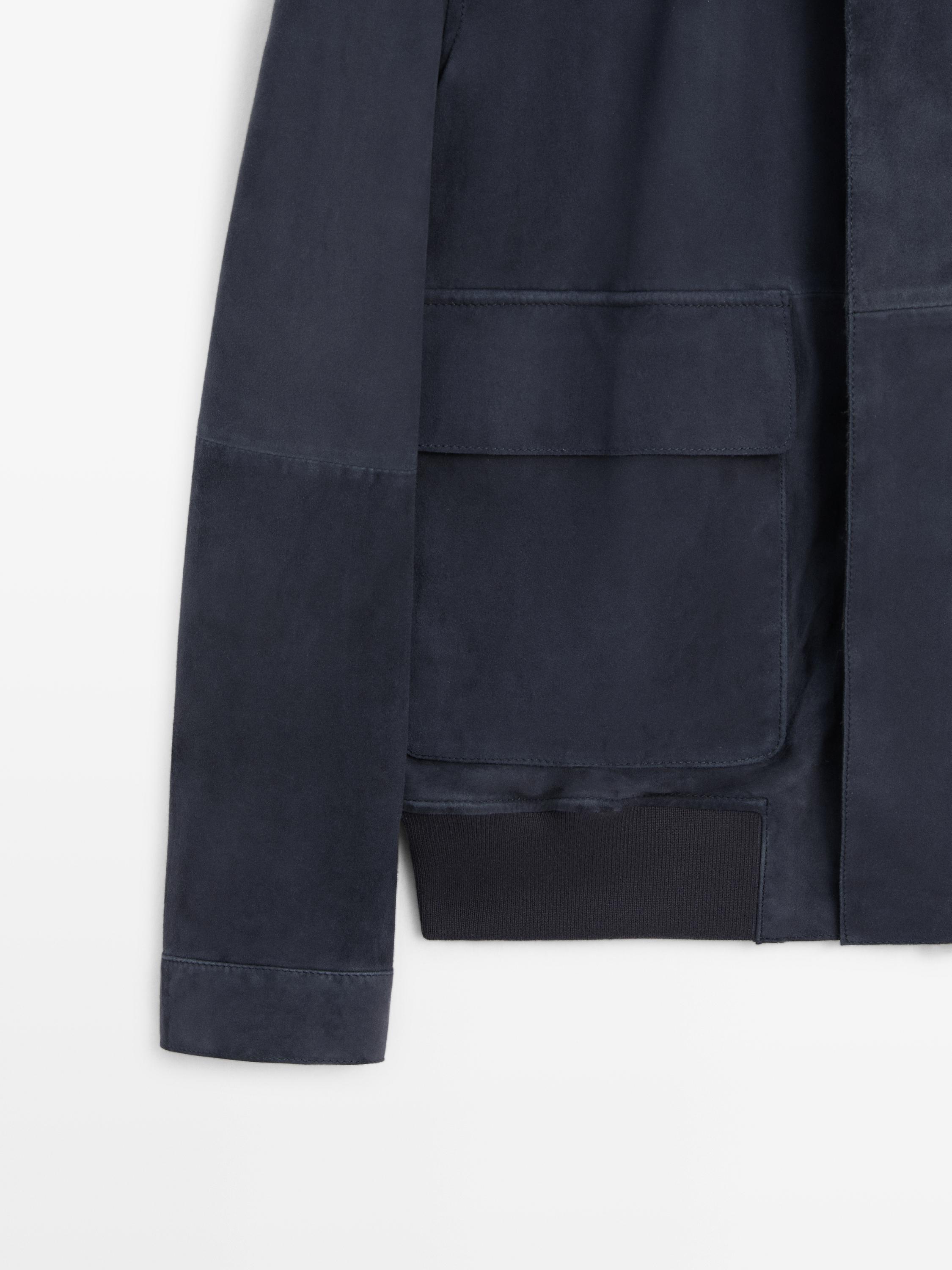 Suede leather jacket with pockets — BLUE