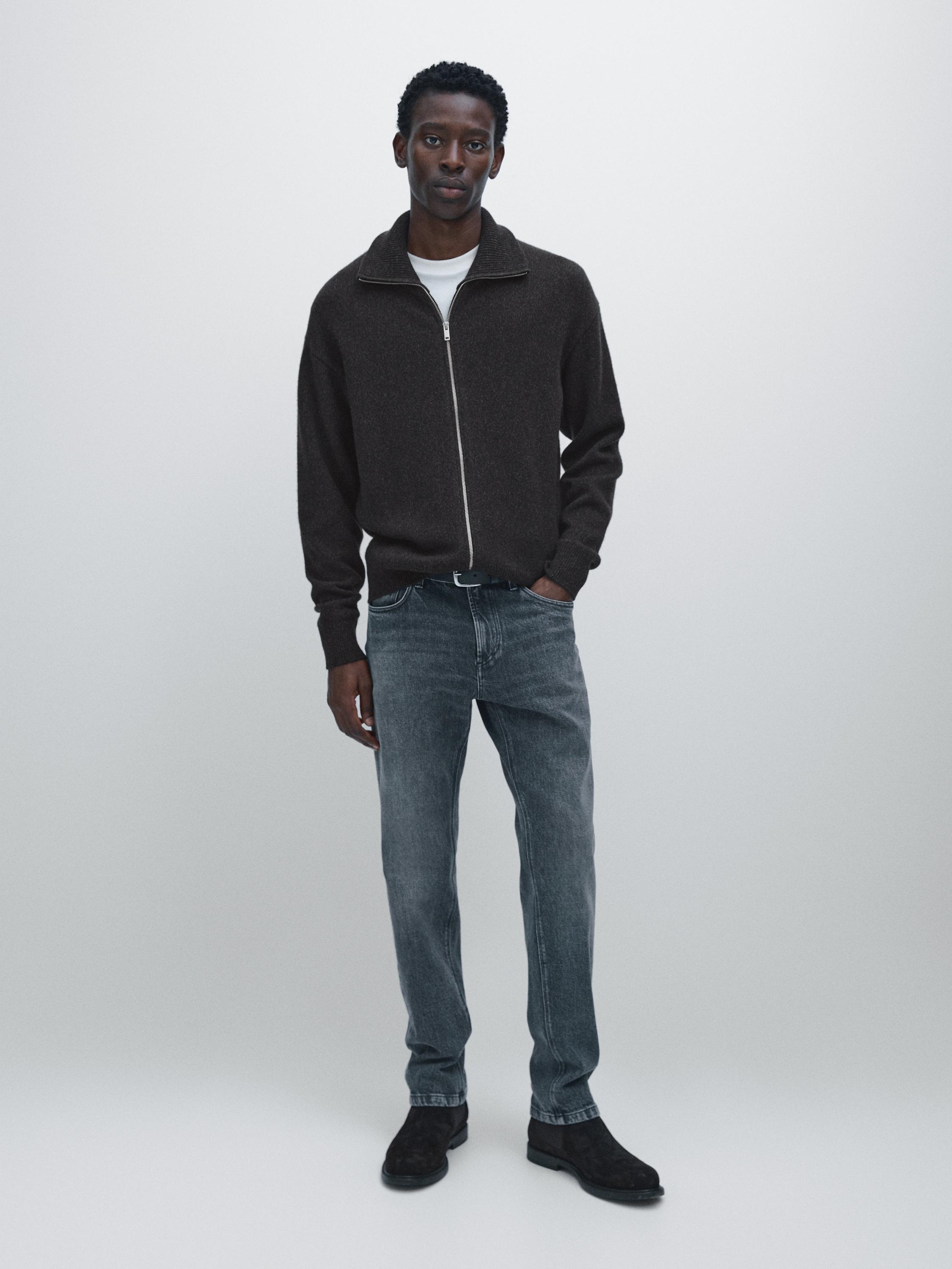 울 블렌드 하이넥 니트 가디건