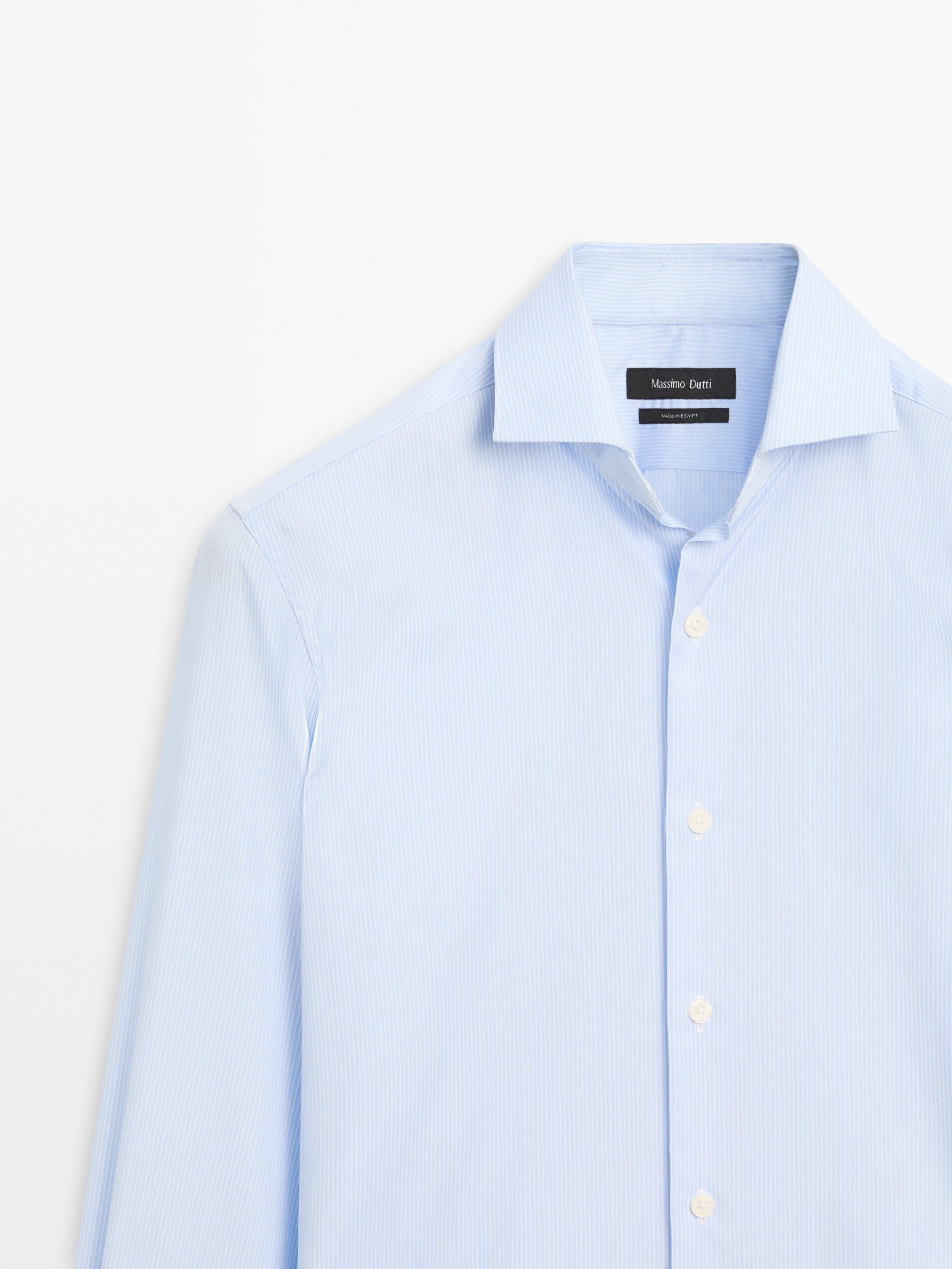 Camisa às riscas slim fit 100% algodão