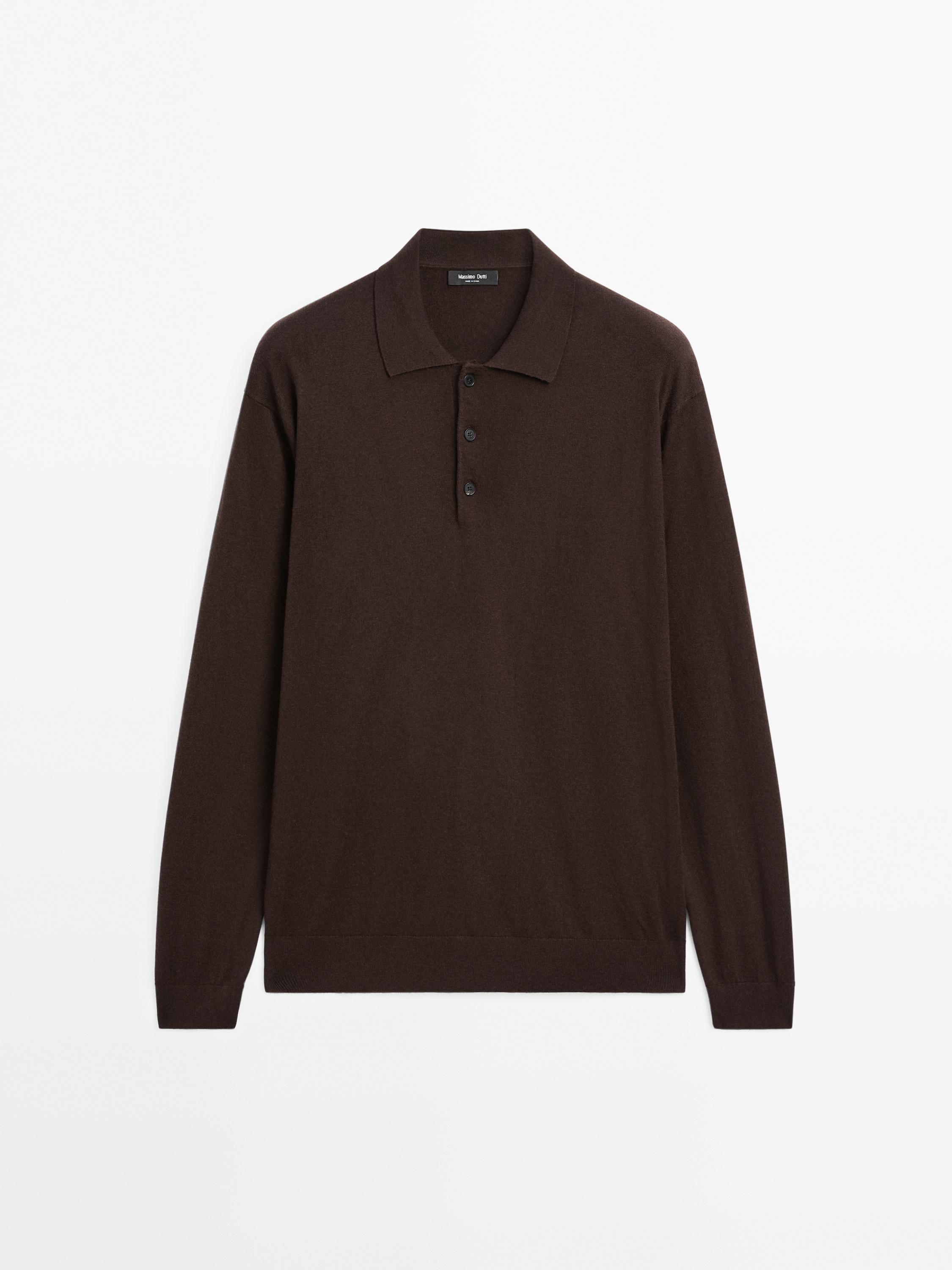 Cotton blend knit polo sweater