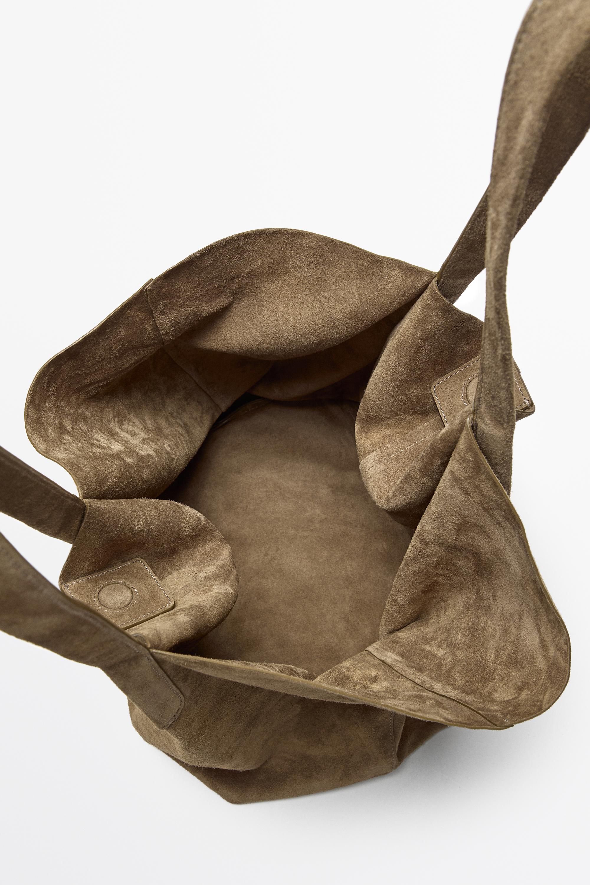 Split suede leather tote bag — SAND