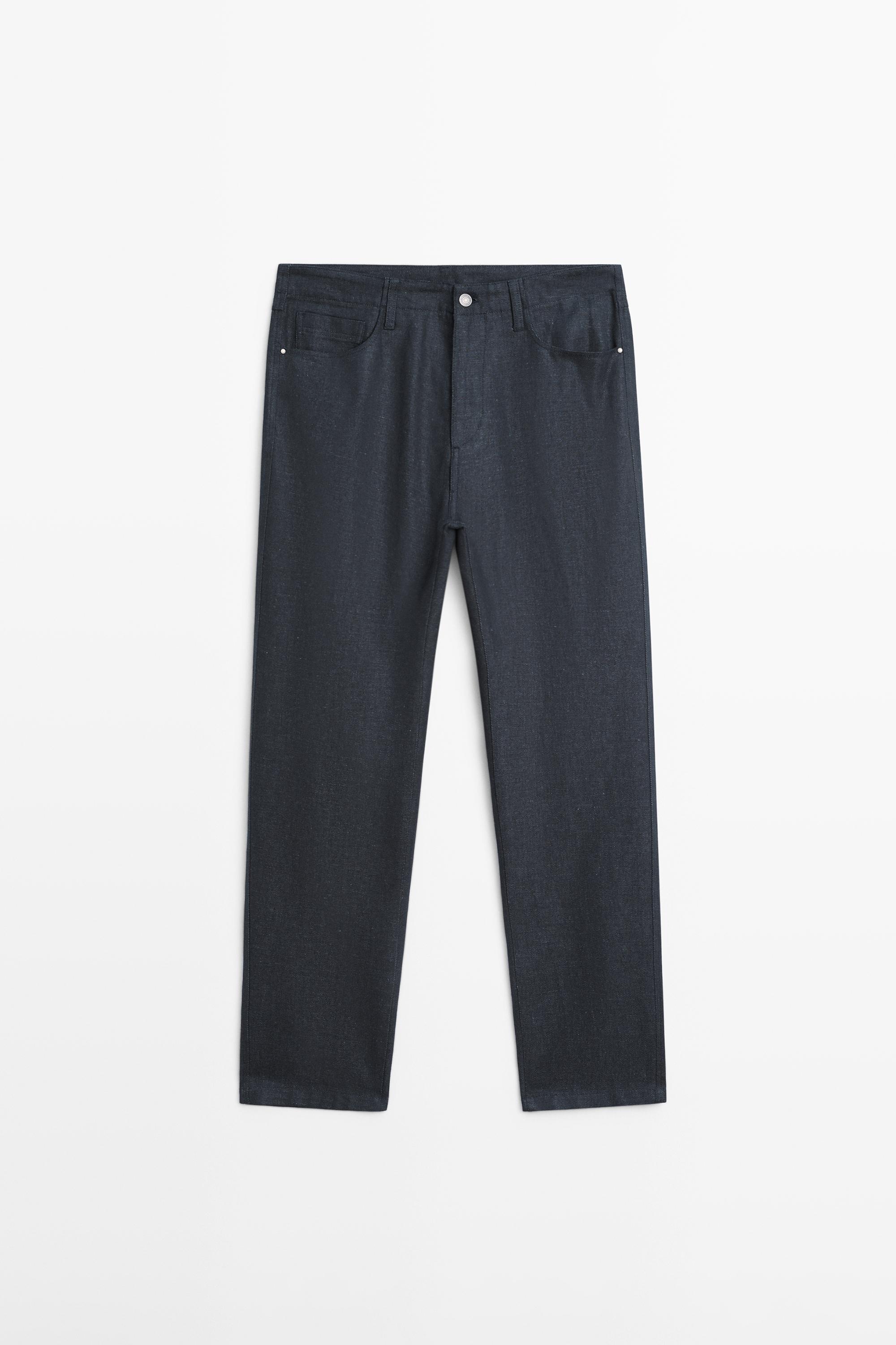Cotton and linen tapered fit jeans — NAVY BLUE