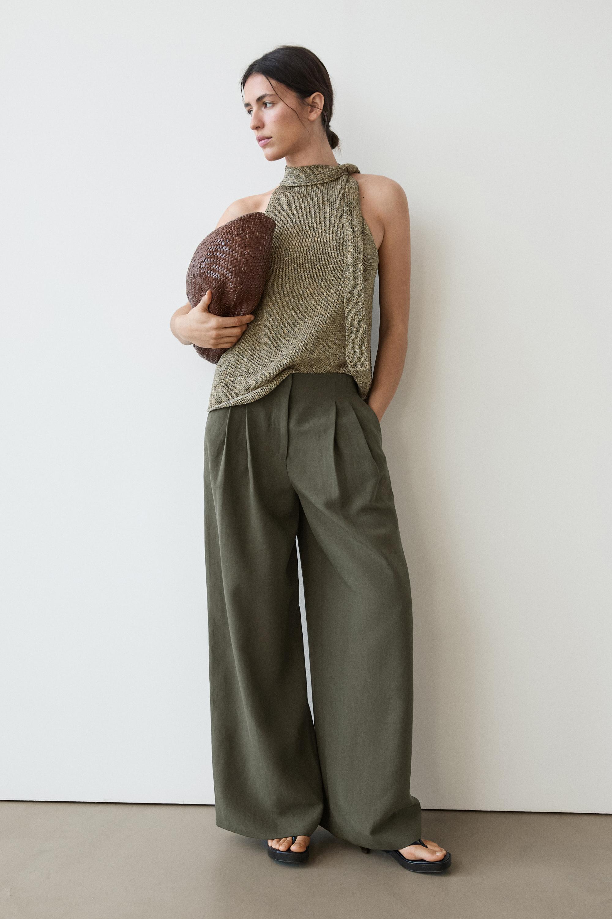 Darted wide-leg trousers — KHAKI