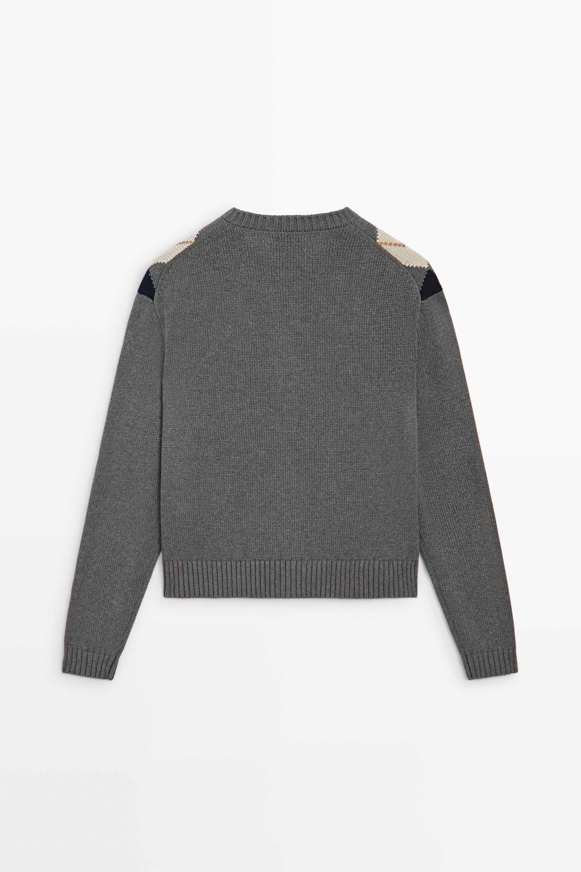 100% cotton diamond knit cardigan — GREY