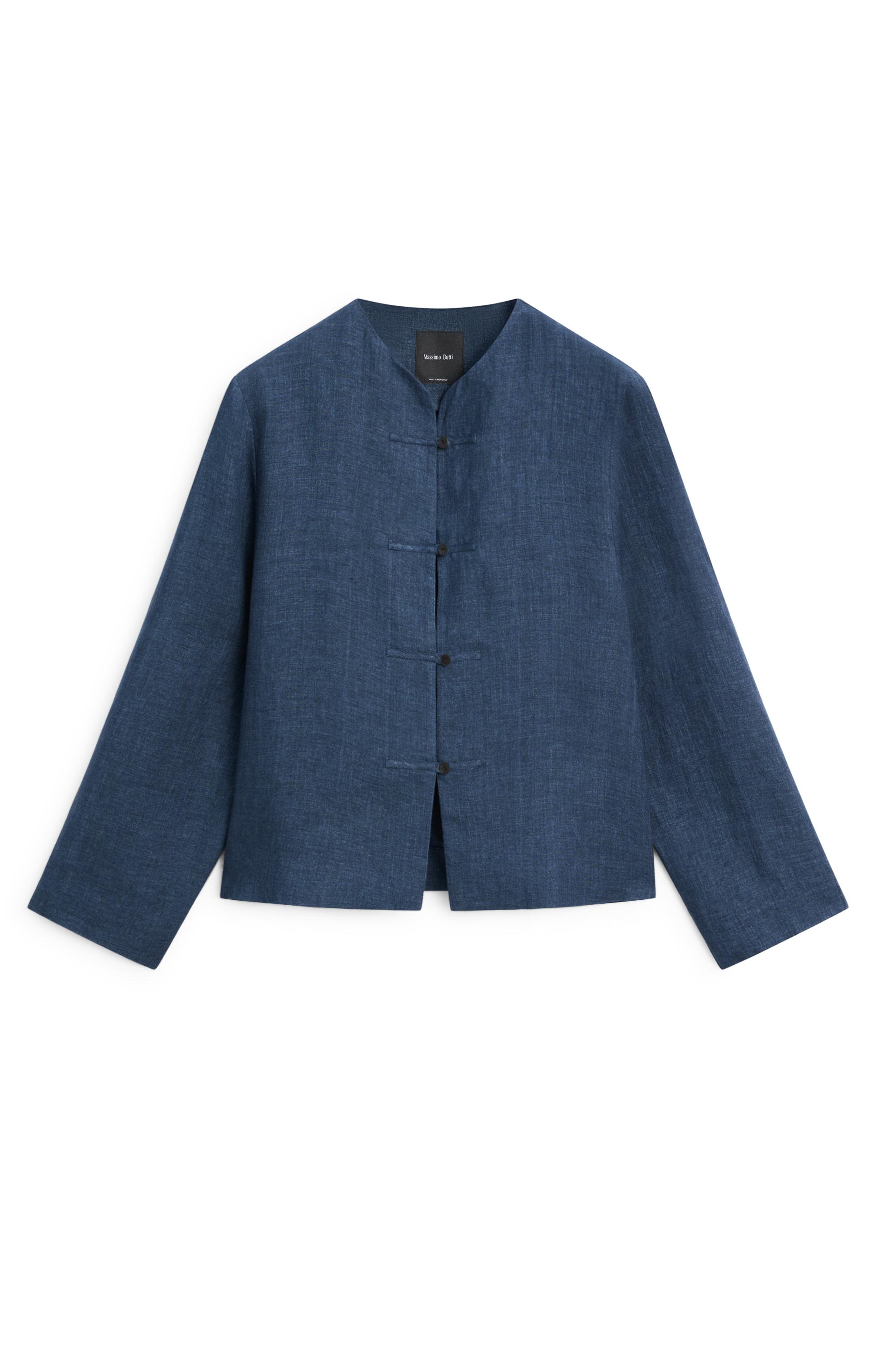 100% linen overshirt with toggle details — BLUE