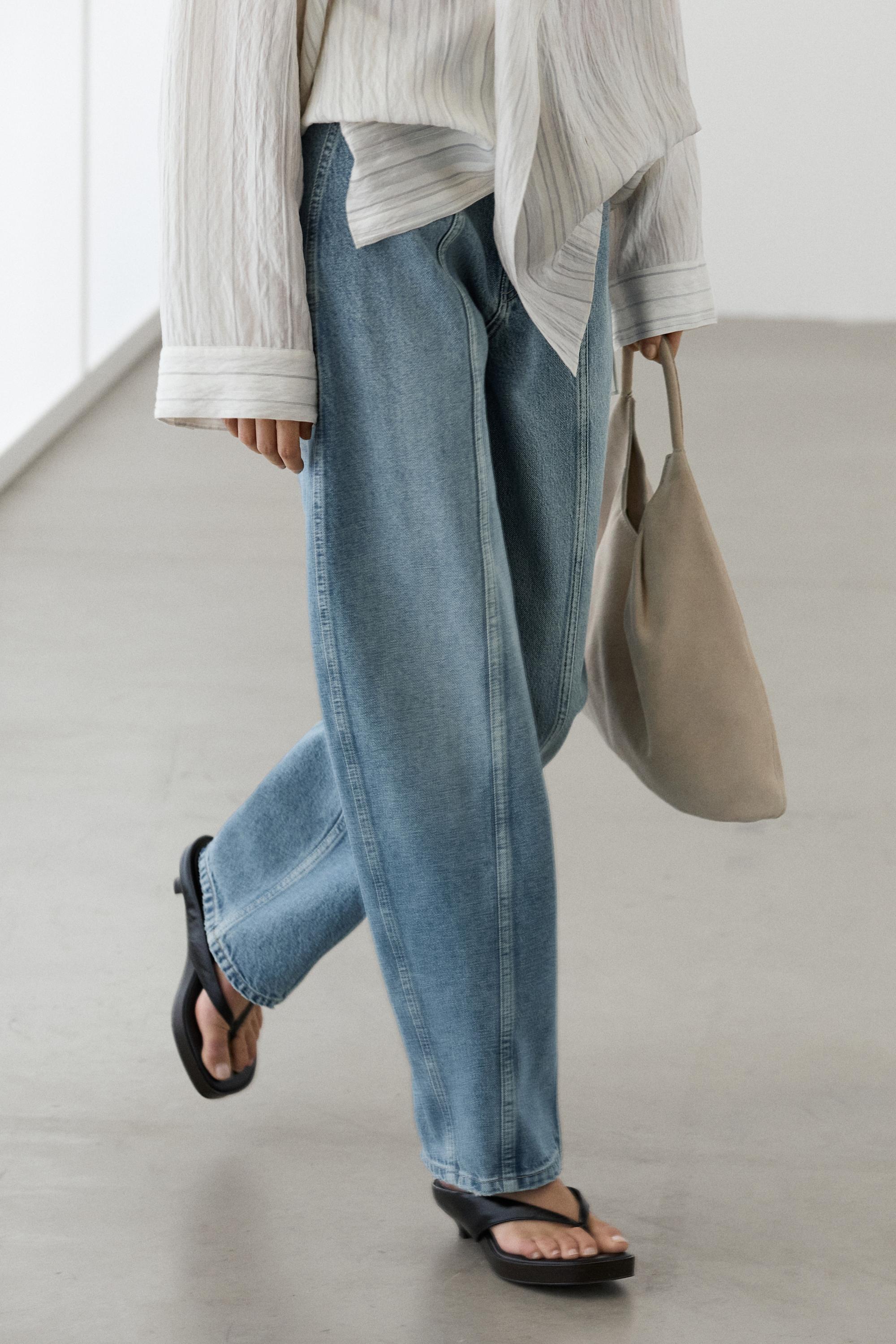 Barrel fit jeans with seam details — Light Blue