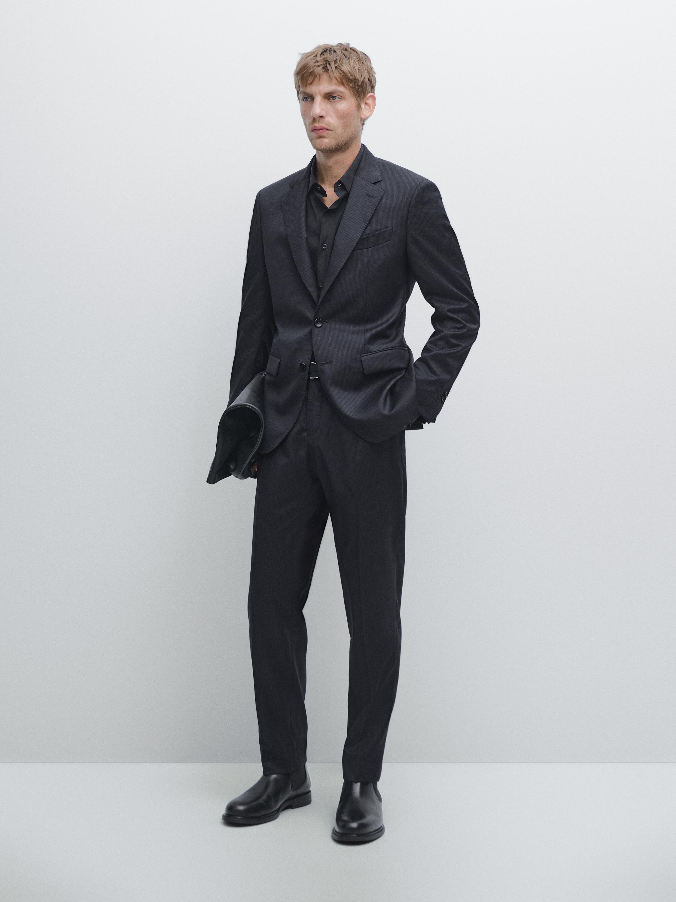 Pinstripe wool suit blazer · Navy Blue · Coats Massimo Dutti