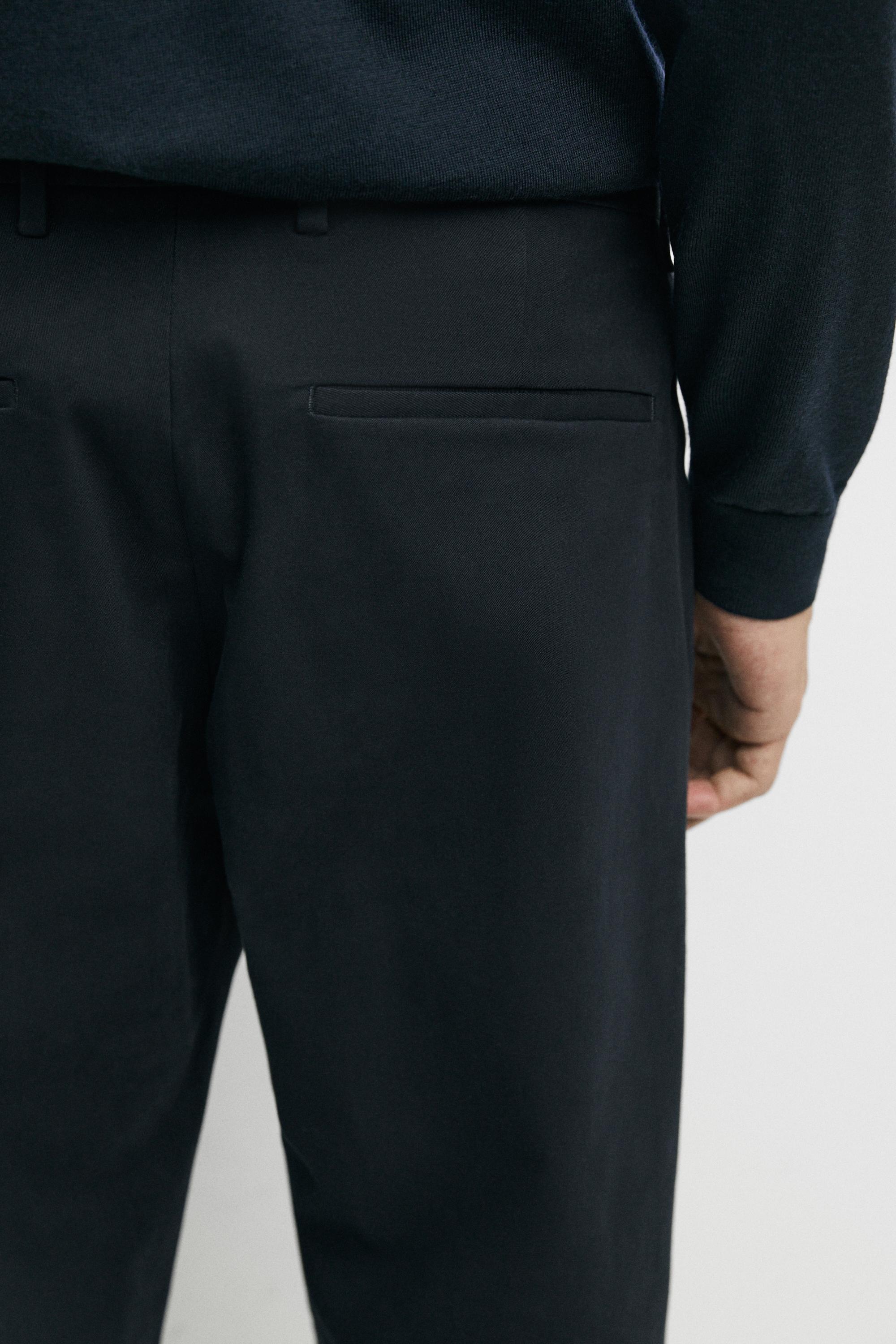 Cotton blend slim fit pants — NAVY BLUE