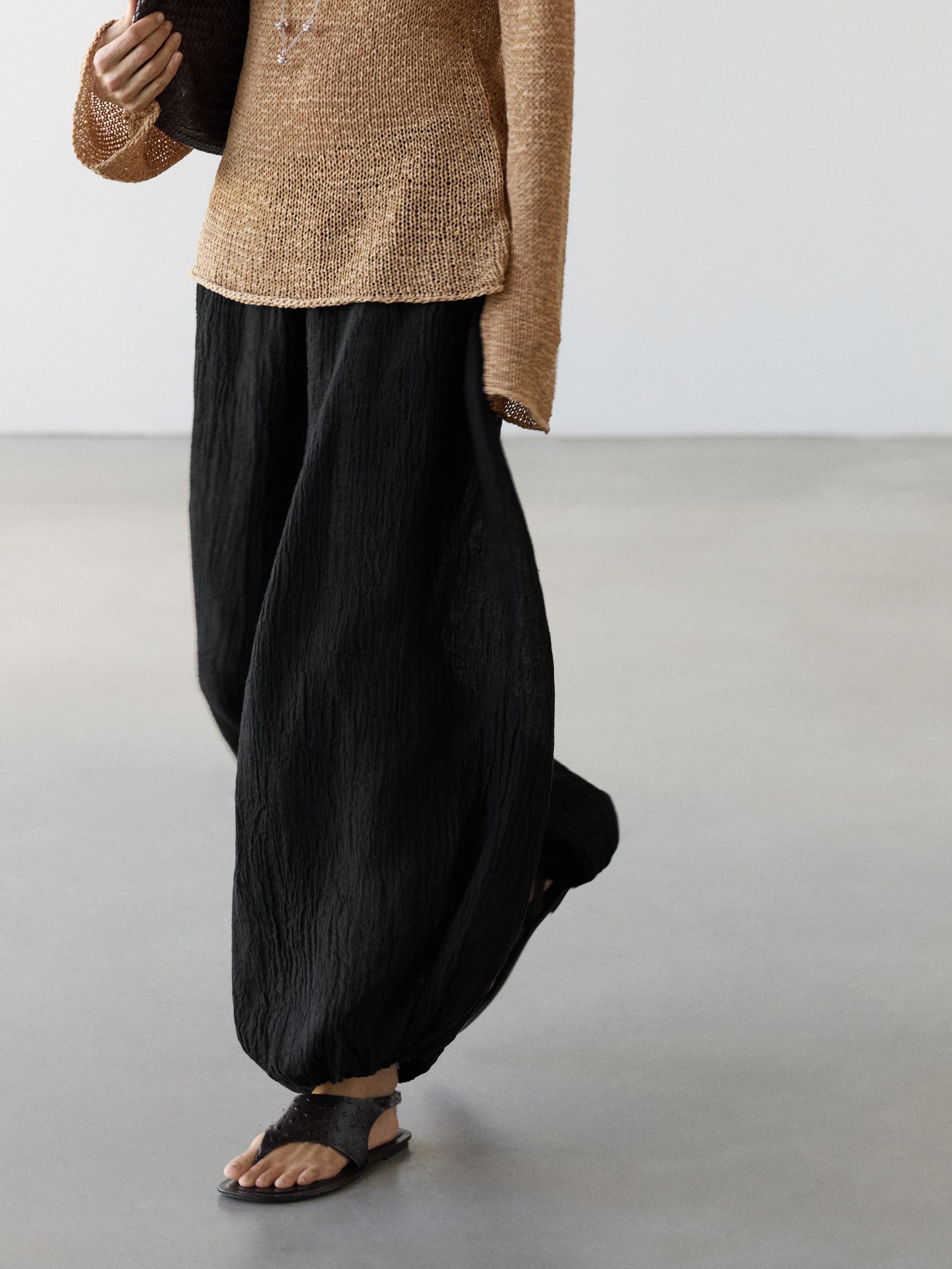 Linen sarouel trousers — BLACK
