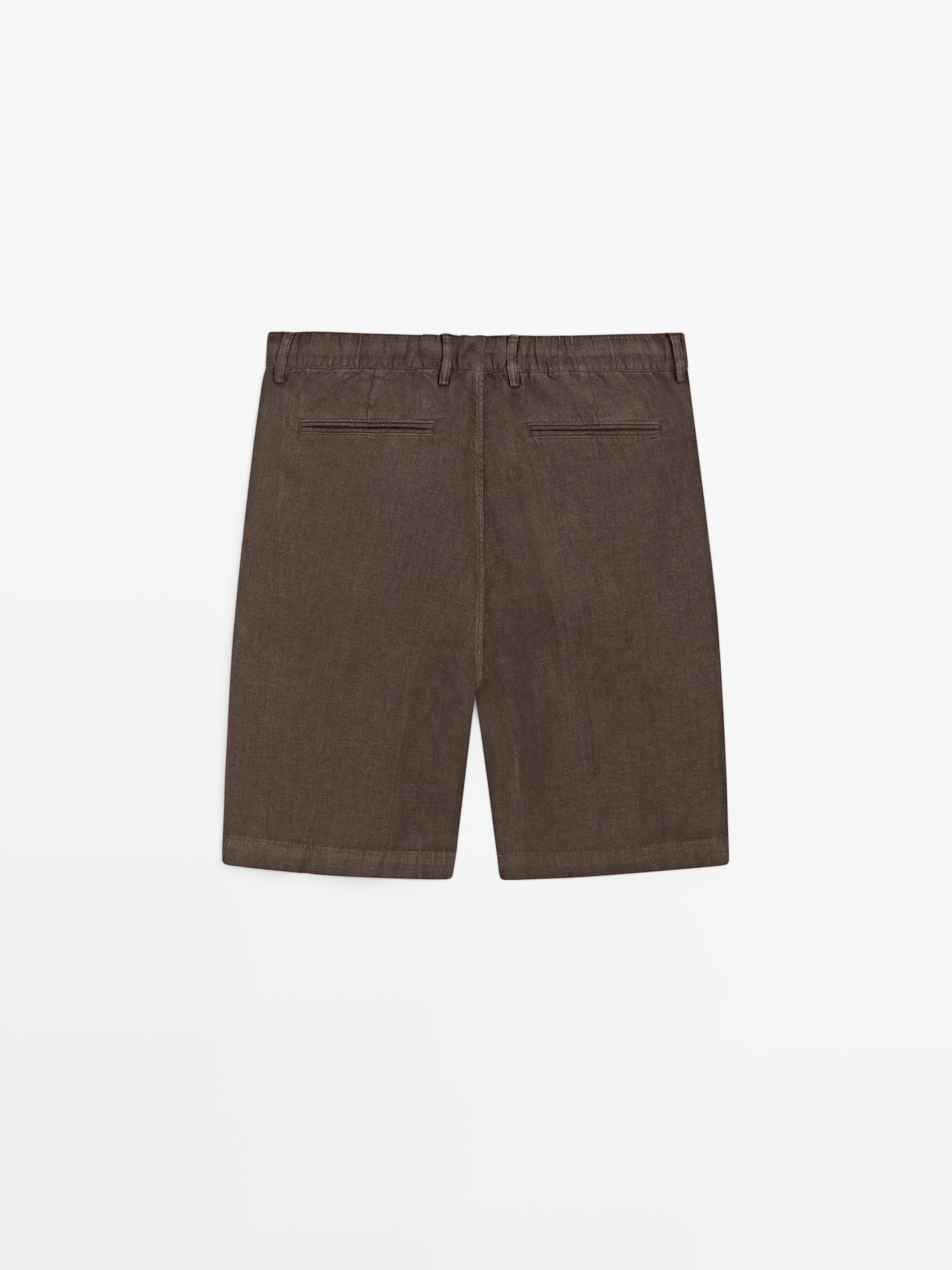 100% linen Bermuda shorts — BROWN