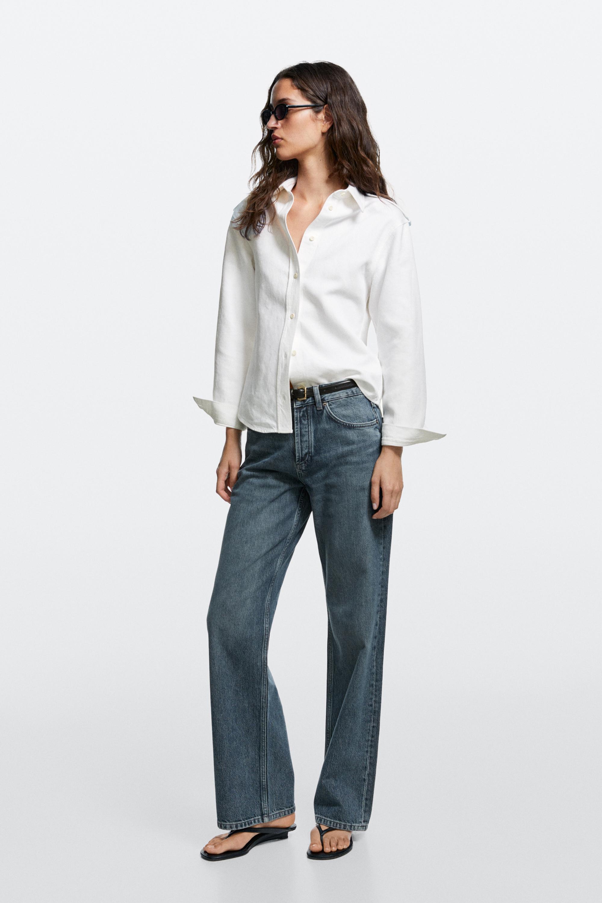 Cotton and linen blend shirt with shoulder detail — Off white