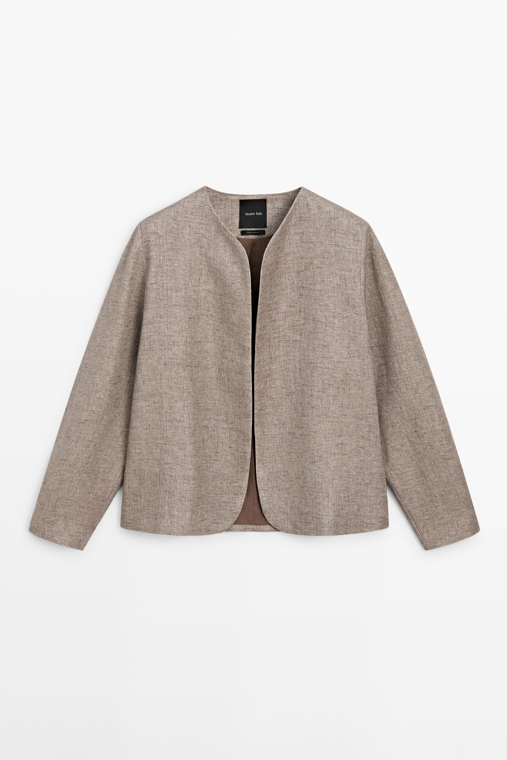 Short linen blend jacket — MOLE BROWN