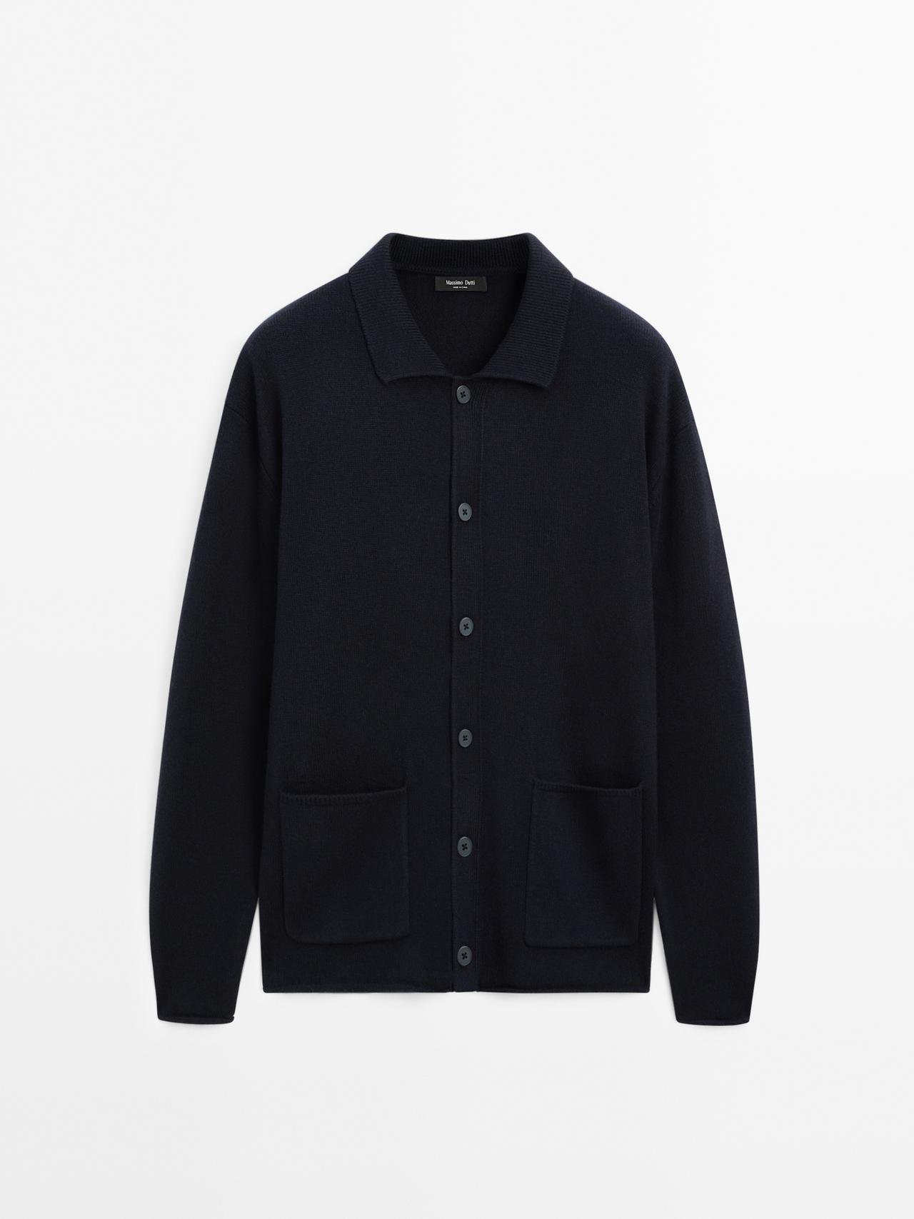 Massimo Dutti - Herre - Strikket Cardigan I Bomuldsblanding - Marineblå - Xl