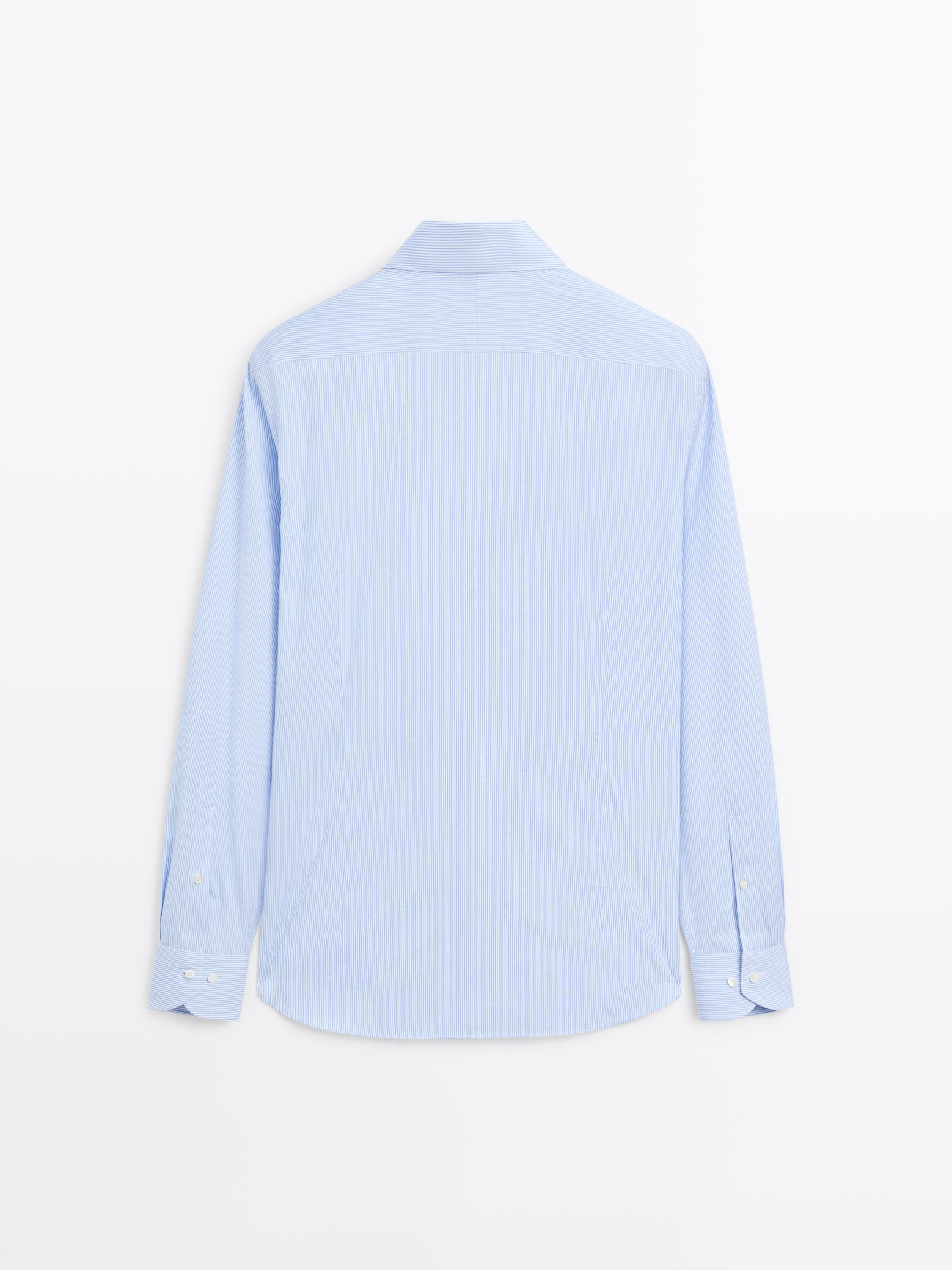 Slim fit striped twill shirt — SKY BLUE