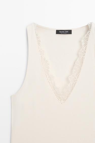 V-neck top with lace detail — CREAM 4