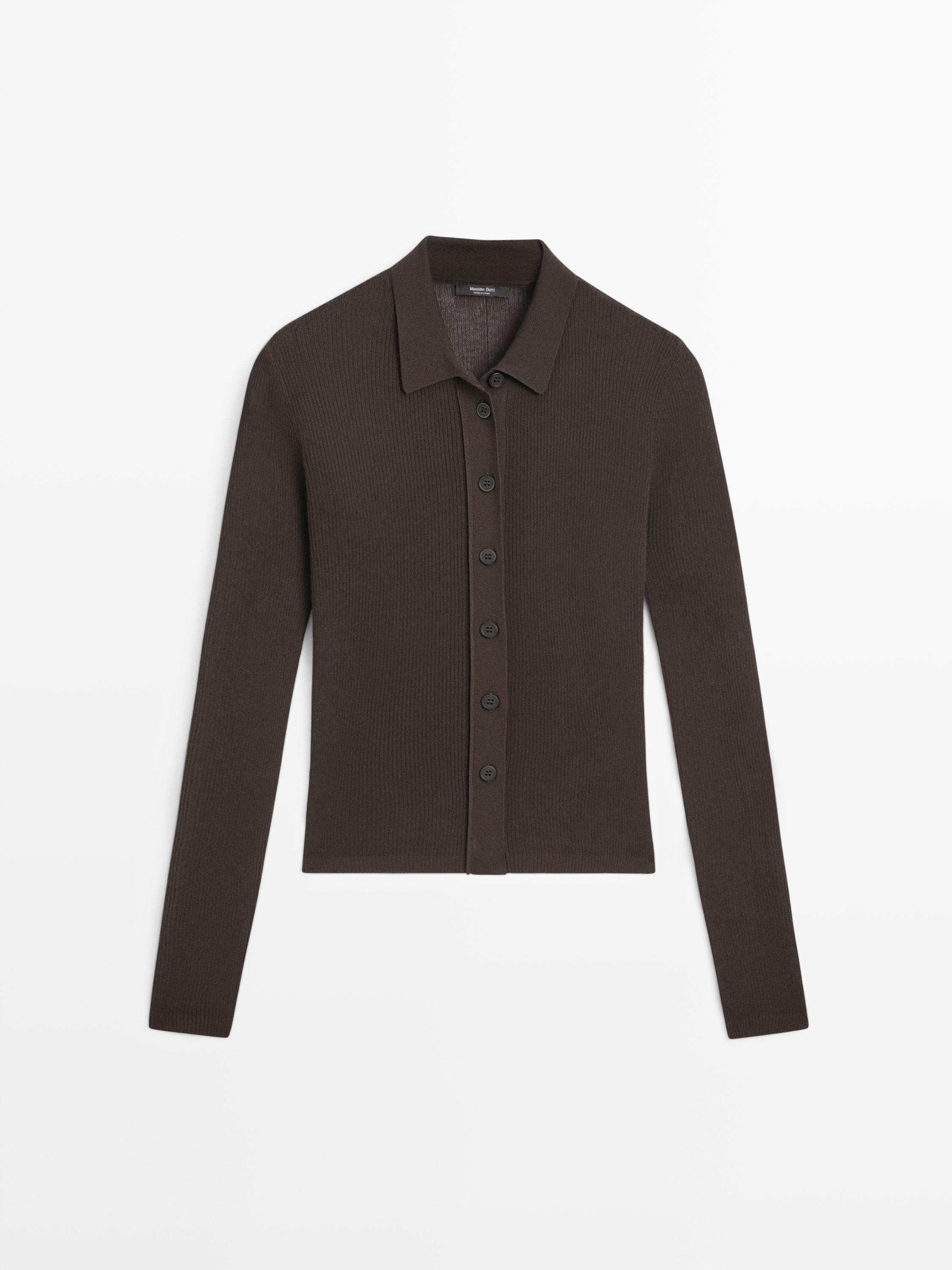 Knit cardigan with polo collar